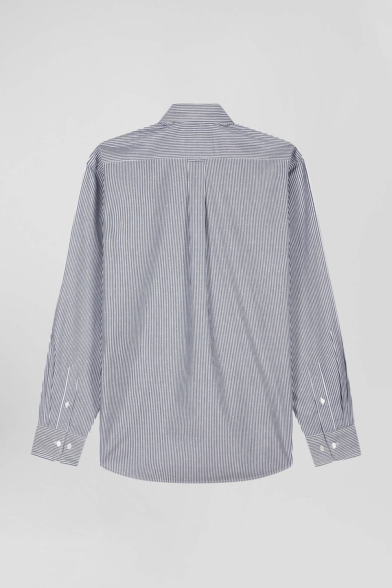 Regular Navy Blue Striped Cotton Jacquard Shirt_H24CHECL0019_BLF_05