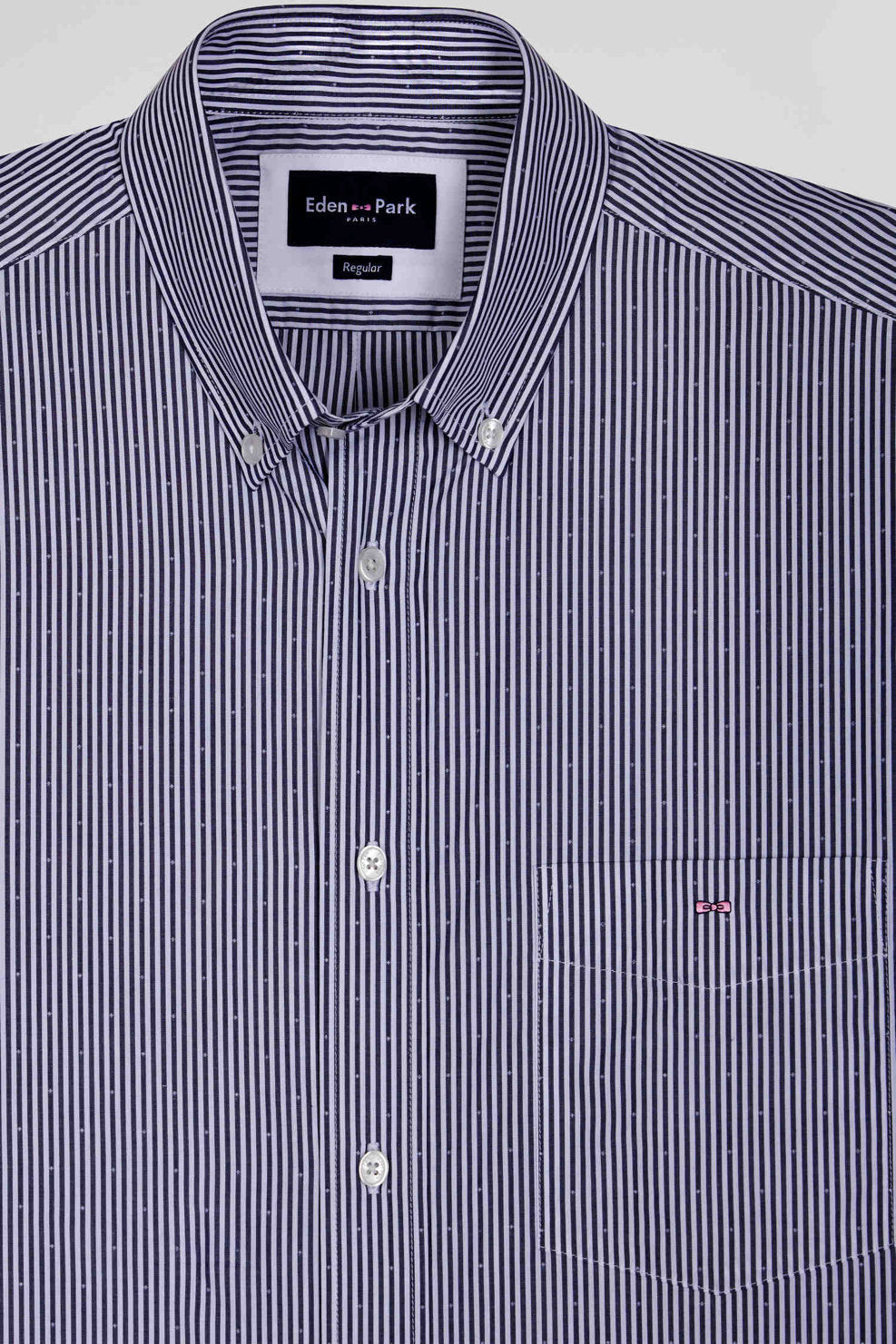 Regular Navy Blue Striped Cotton Jacquard Shirt_H24CHECL0019_BLF_06