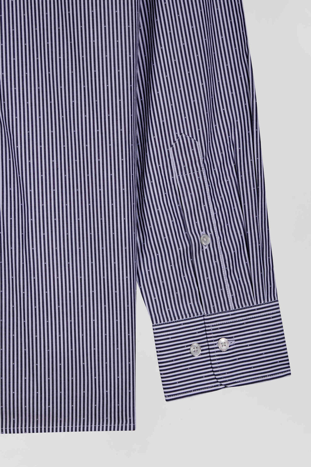 Regular Navy Blue Striped Cotton Jacquard Shirt_H24CHECL0019_BLF_07