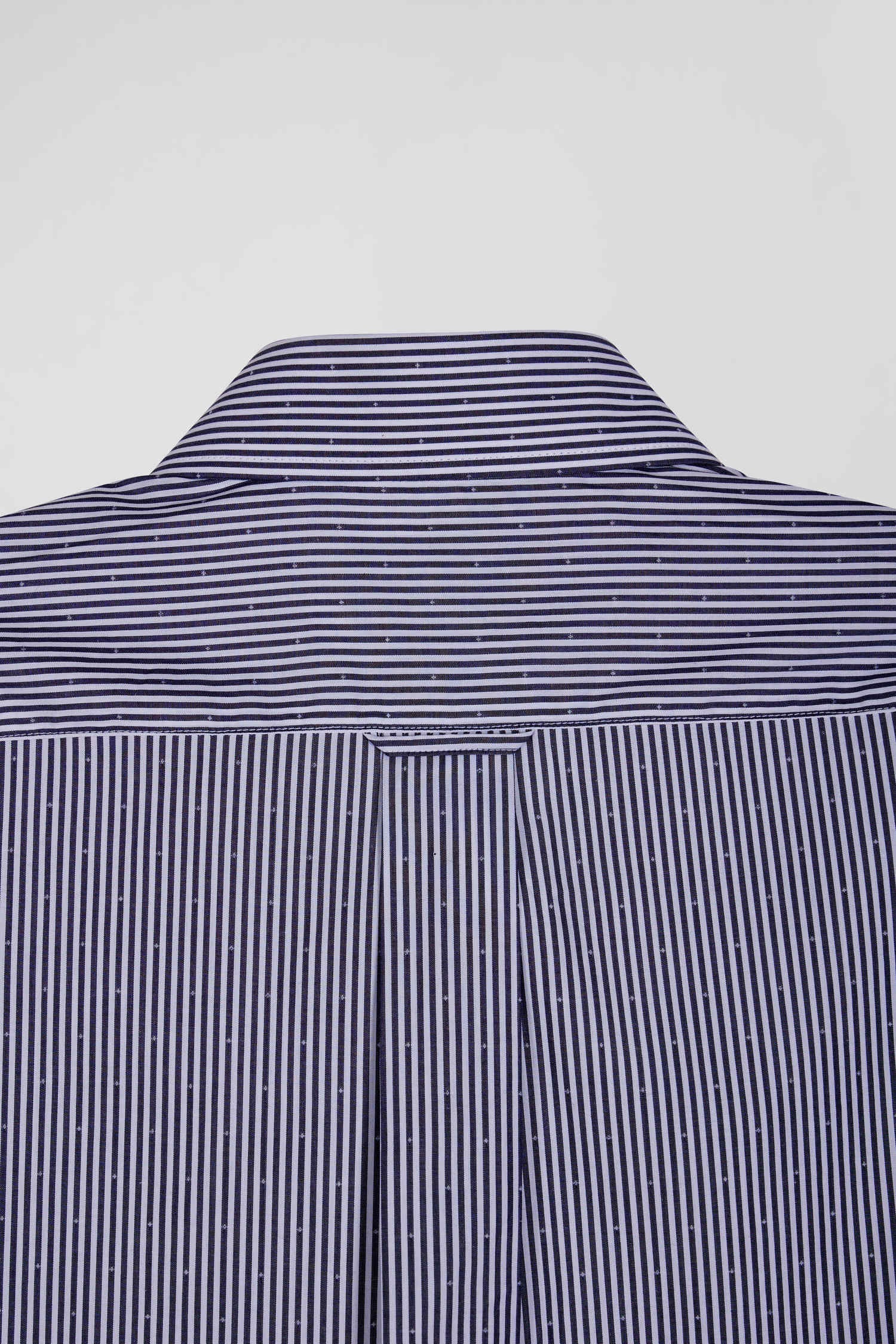 Regular Navy Blue Striped Cotton Jacquard Shirt_H24CHECL0019_BLF_08