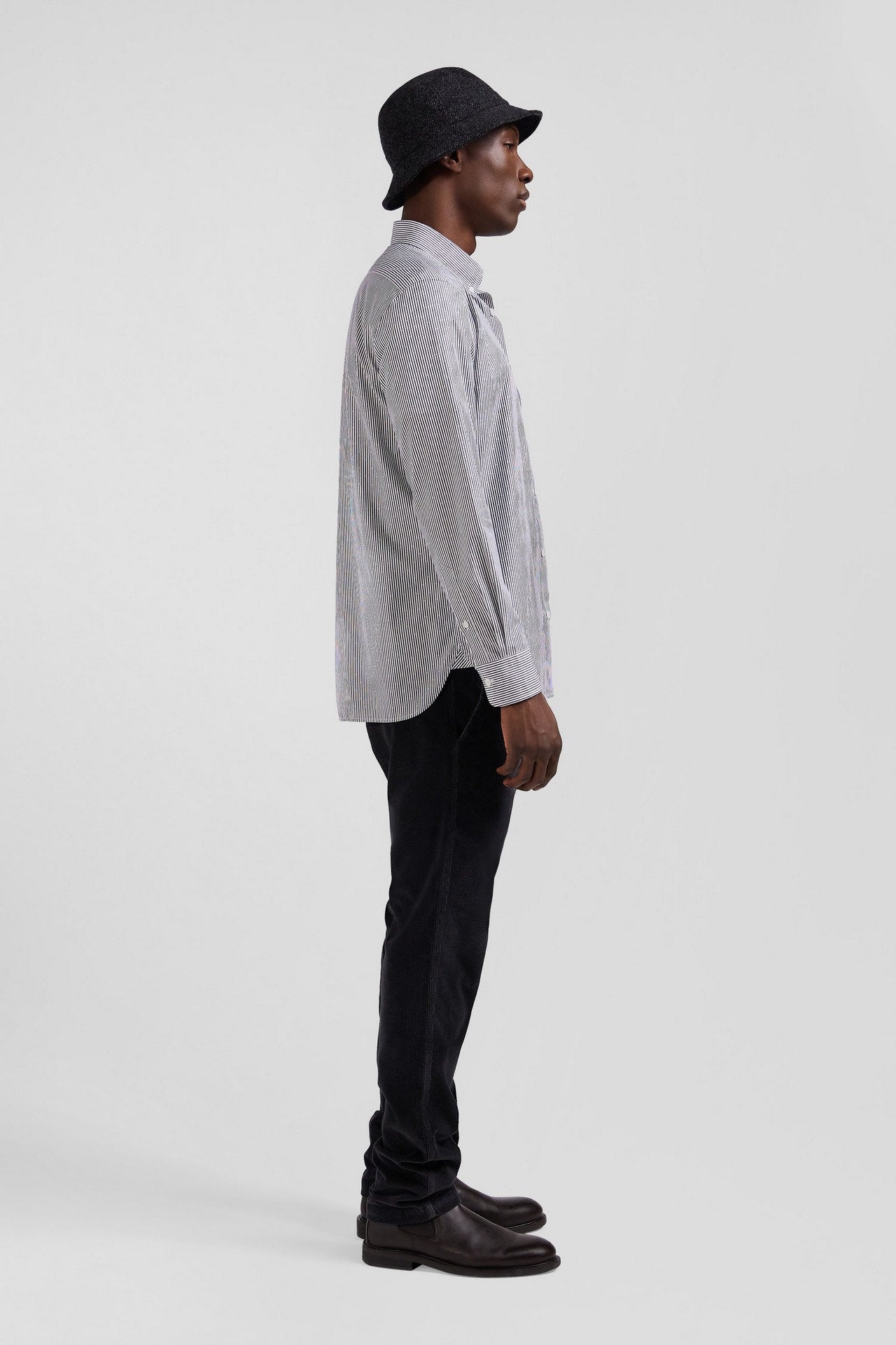 Regular Navy Blue Striped Cotton Jacquard Shirt_H24CHECL0019_BLF_09