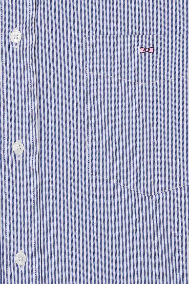 Regular Navy Blue Cotton Poplin Shirt with Baton Stripes_H24CHECL0052_BLF26_08