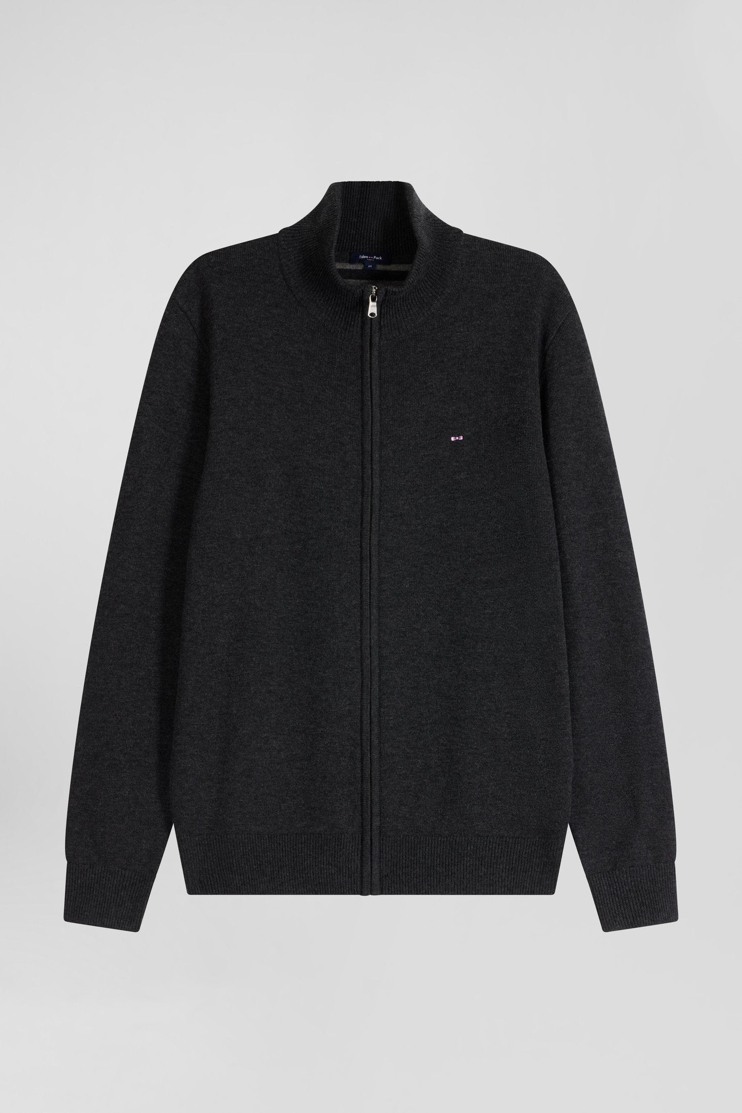 Regular Anthracite Grey Plain Wool and Cotton Zipped Cardigan_H24MAICA0004_GRF7_03