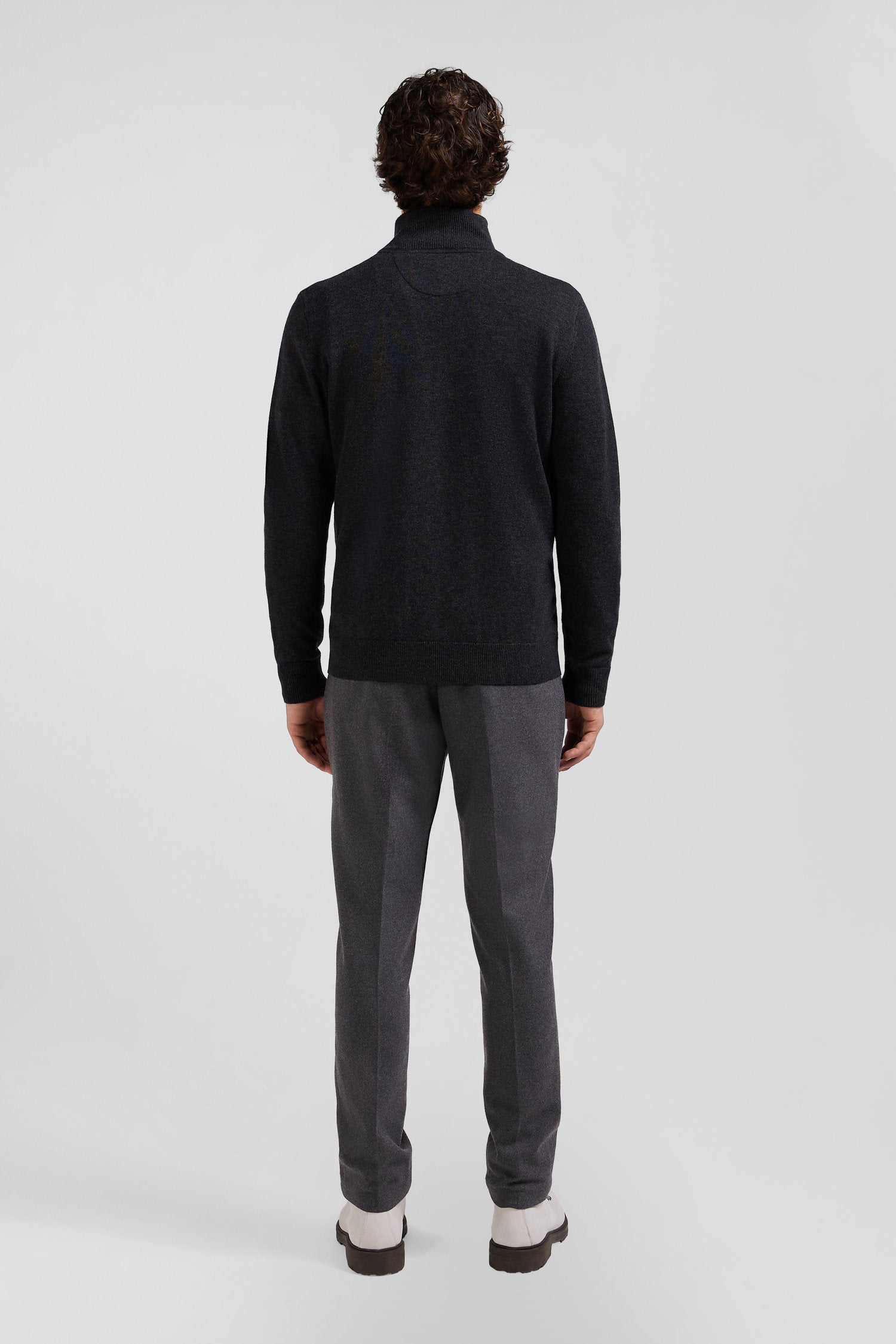 Regular Anthracite Grey Plain Wool and Cotton Zipped Cardigan_H24MAICA0004_GRF7_04