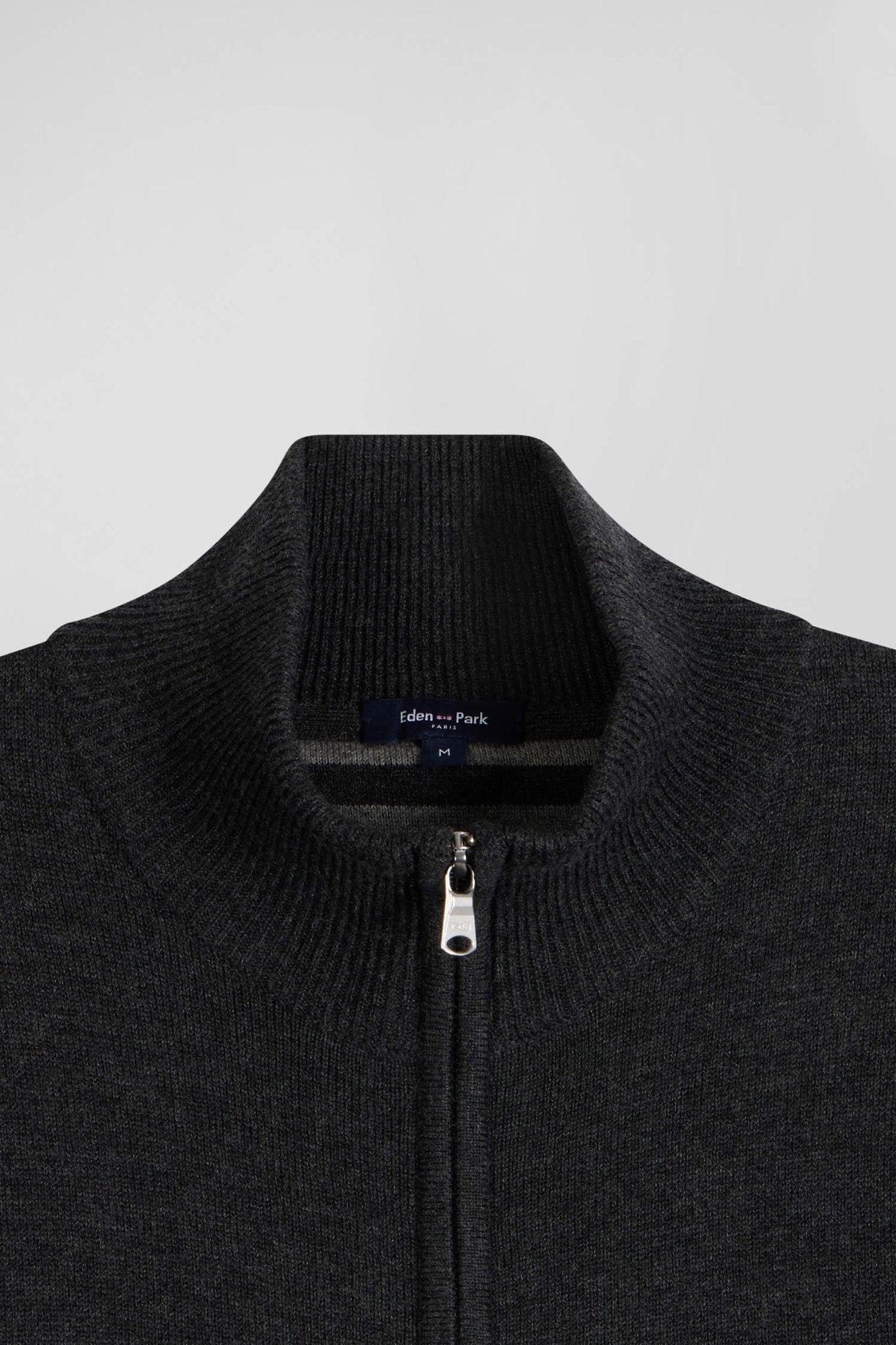 Regular Anthracite Grey Plain Wool and Cotton Zipped Cardigan_H24MAICA0004_GRF7_06