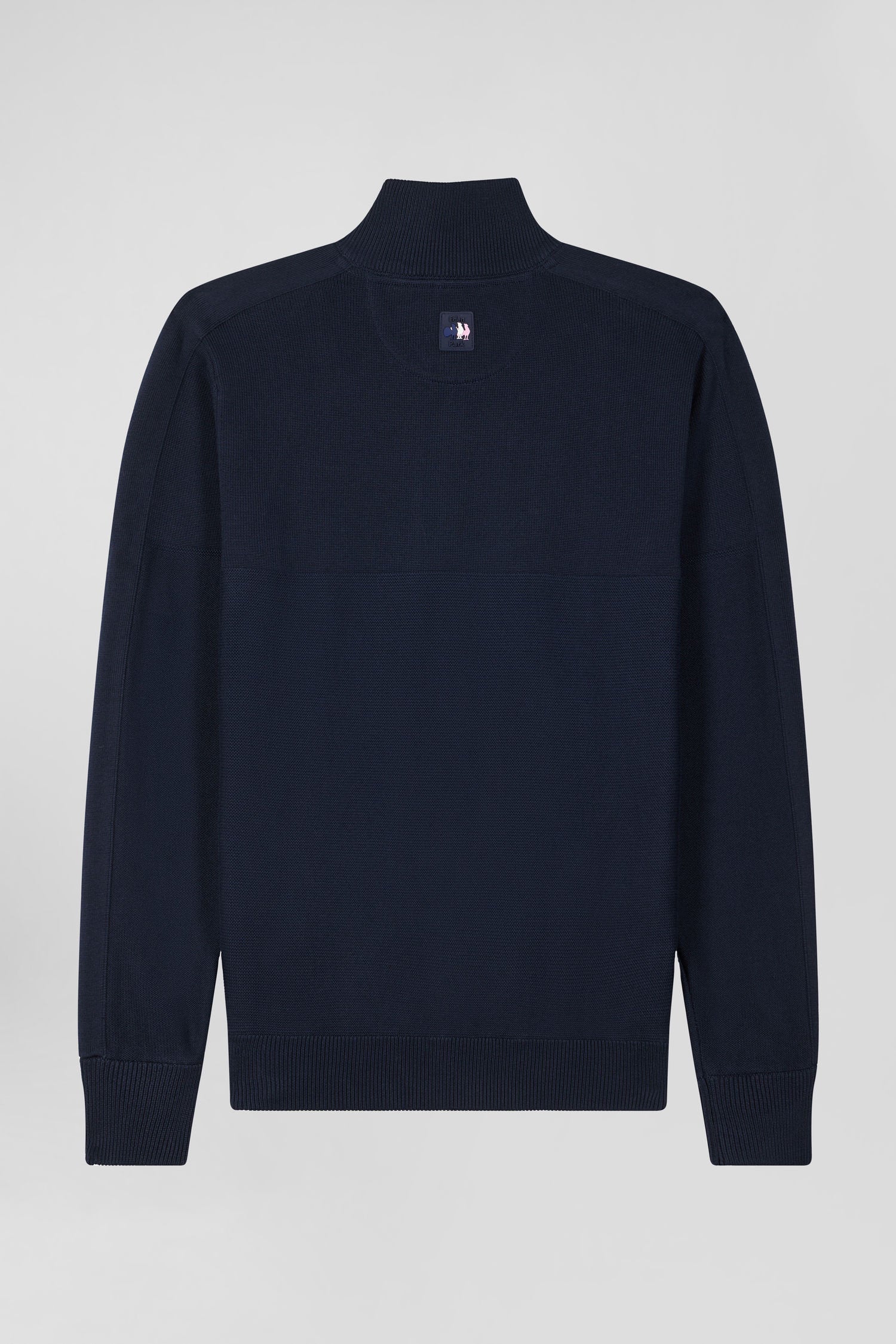 Regular Navy Blue Cotton Zipped Cardigan with Xv De France Rubber Badge and Tricolour Details_H24MAICA0027_BLF_05