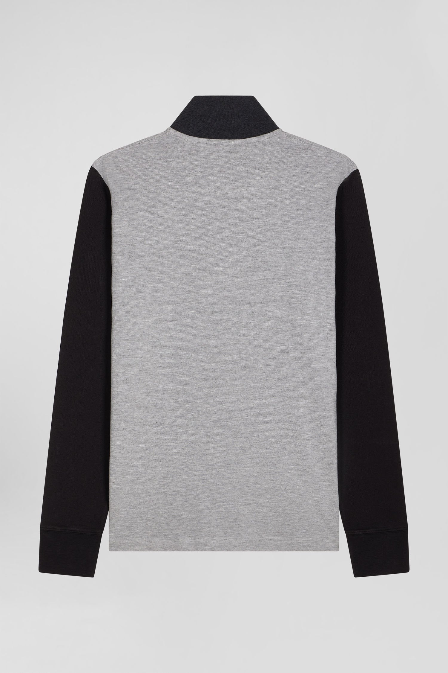 Regular Black Bicolor Long-Sleeved Cotton PiquŽ Polo Shirt with Jacquard Collar_H24MAIPL0011_NO_05