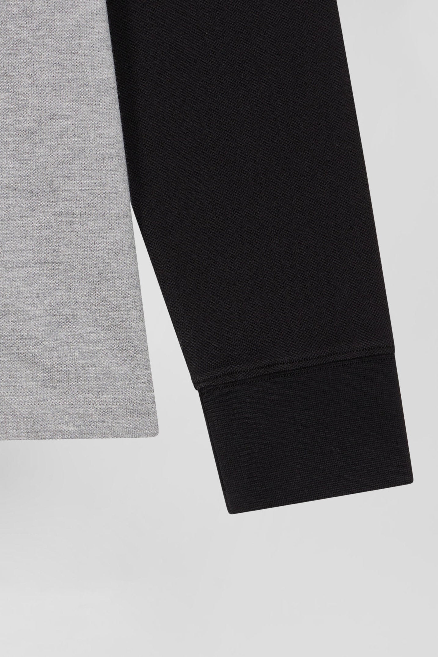 Regular Black Bicolor Long-Sleeved Cotton PiquŽ Polo Shirt with Jacquard Collar_H24MAIPL0011_NO_07