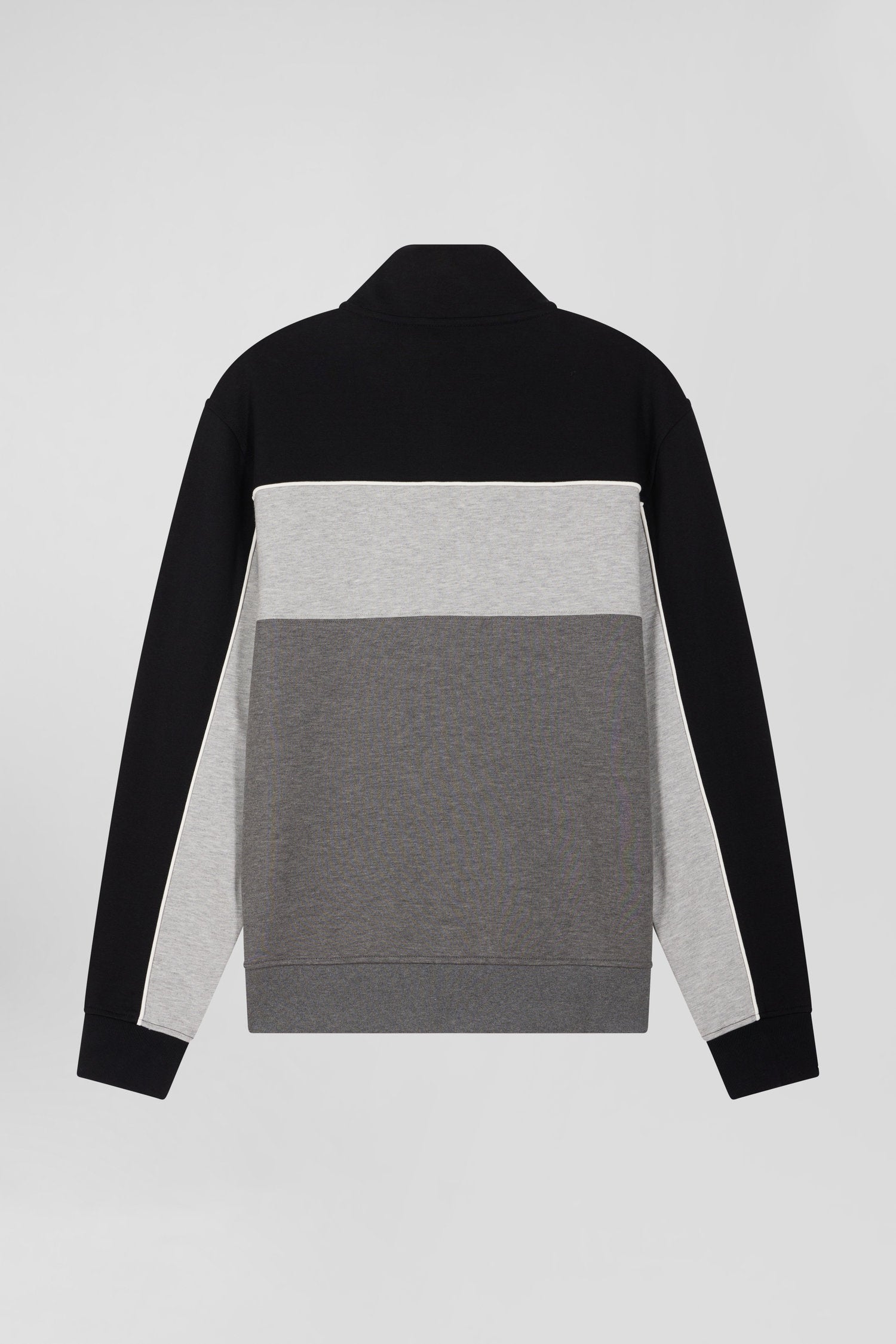 Regular Black Tricolor Zipped Cotton Blend Sweatshirt_H24MAISW0021_NO_05