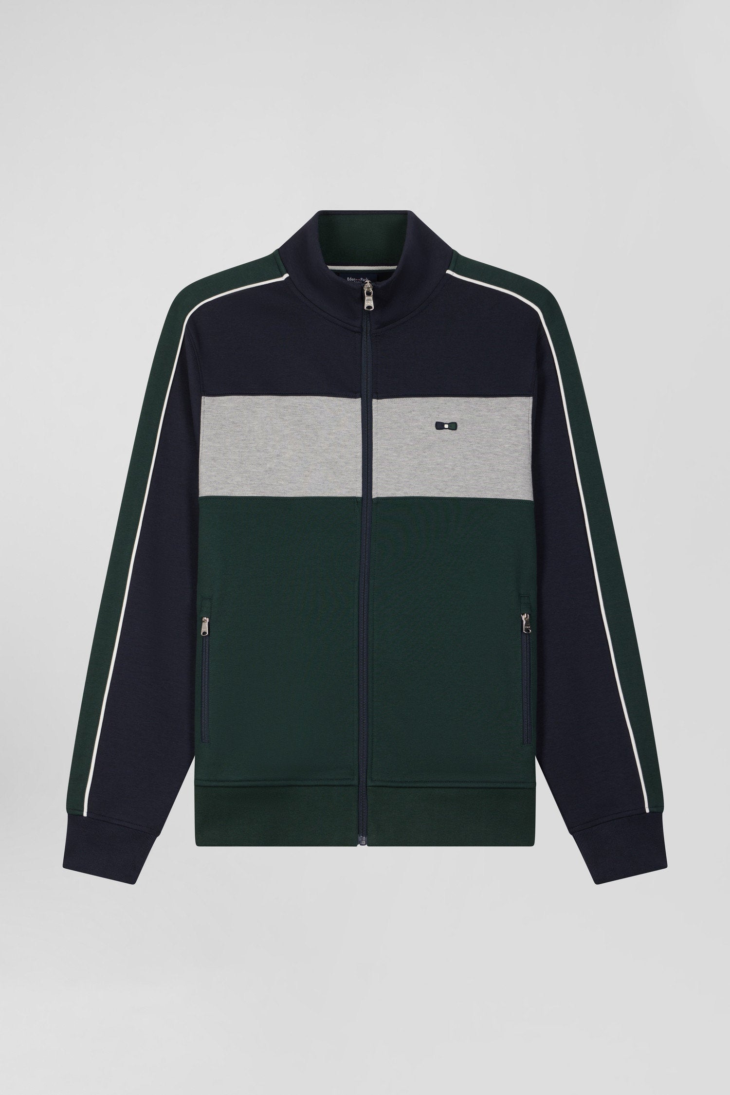 Regular Green Colorblock Zipped Cotton Blend Sweatshirt_H24MAISW0022_VEF_03