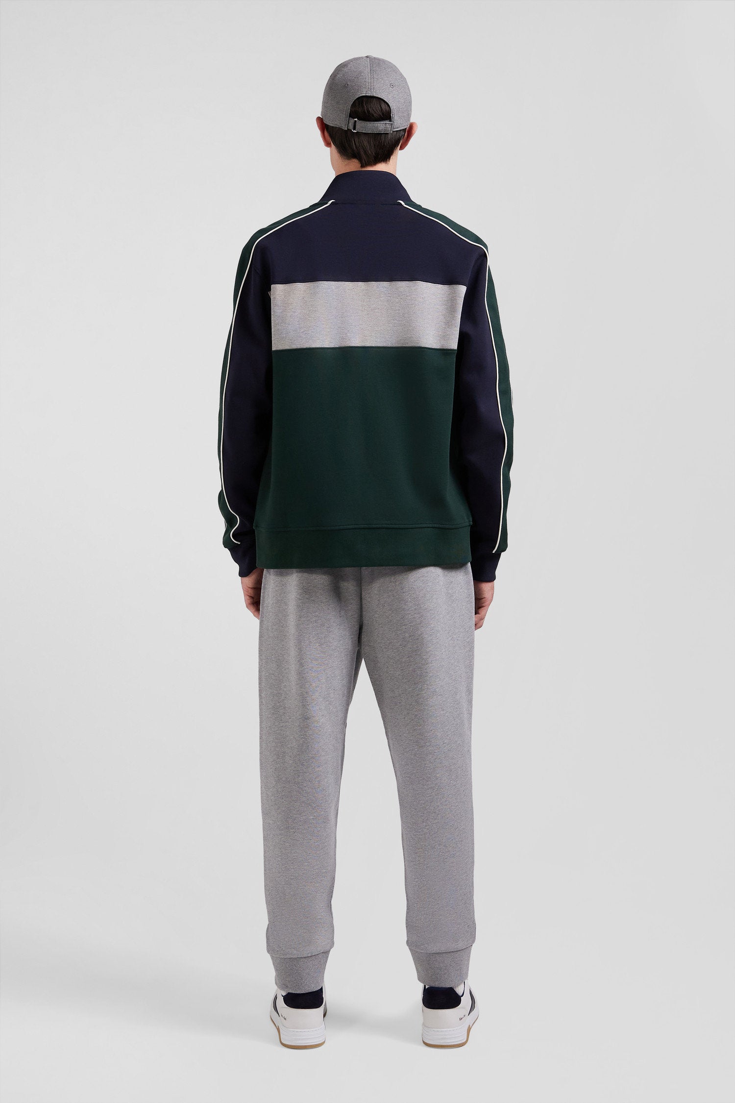 Regular Green Colorblock Zipped Cotton Blend Sweatshirt_H24MAISW0022_VEF_04