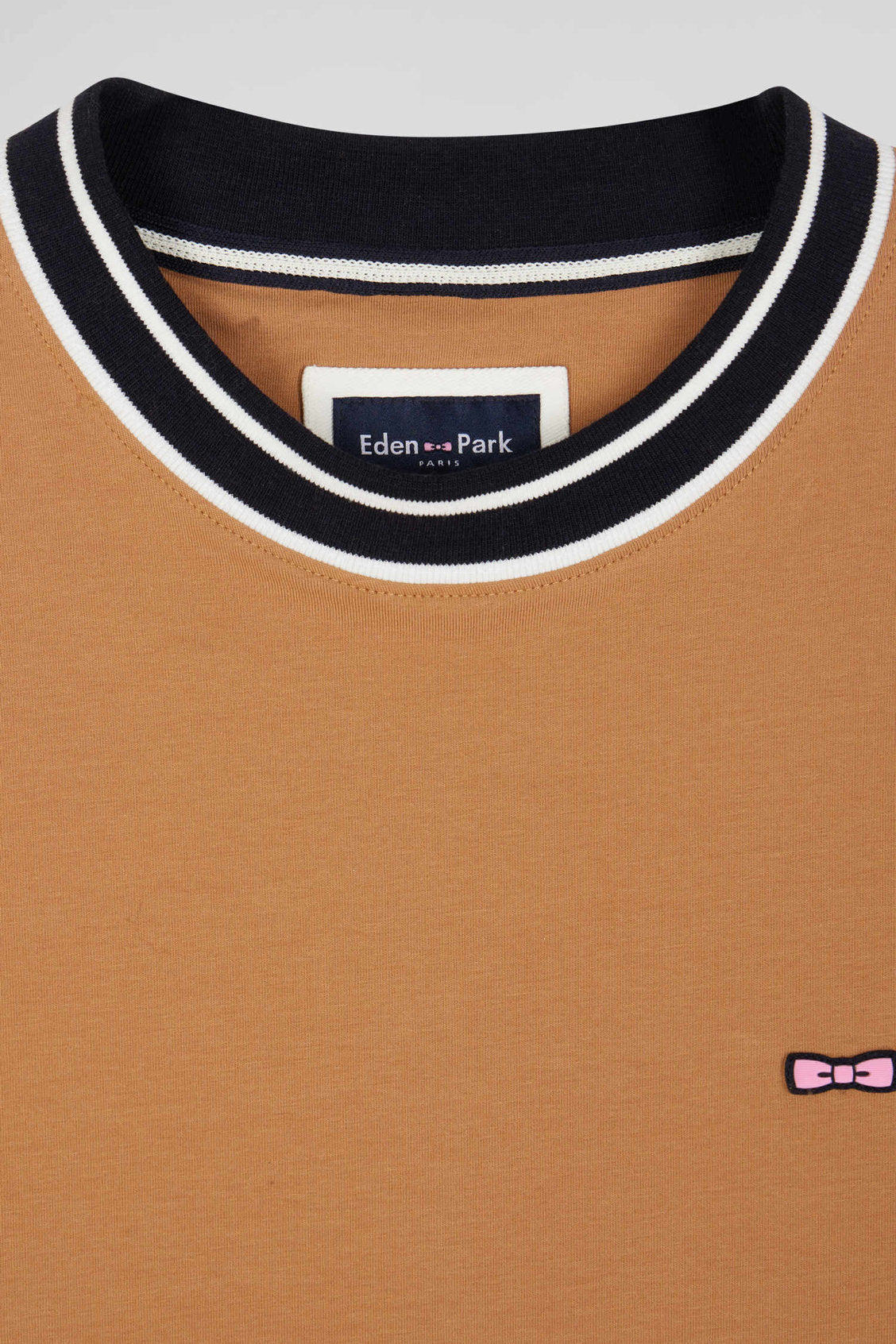 Slim Camel Short-Sleeved Cotton T-Shirt With Eden Park Ribs_06