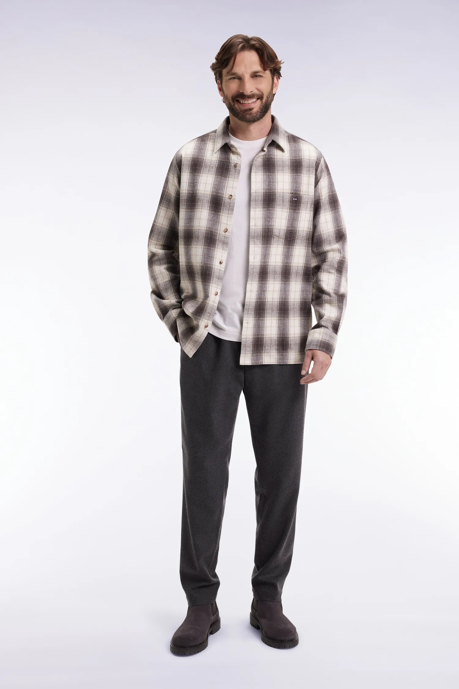 Eden Park_Grey_Heather Grey Elastic Waist Trousers with a Modern Fit_H25BASPA0018_GRF_01