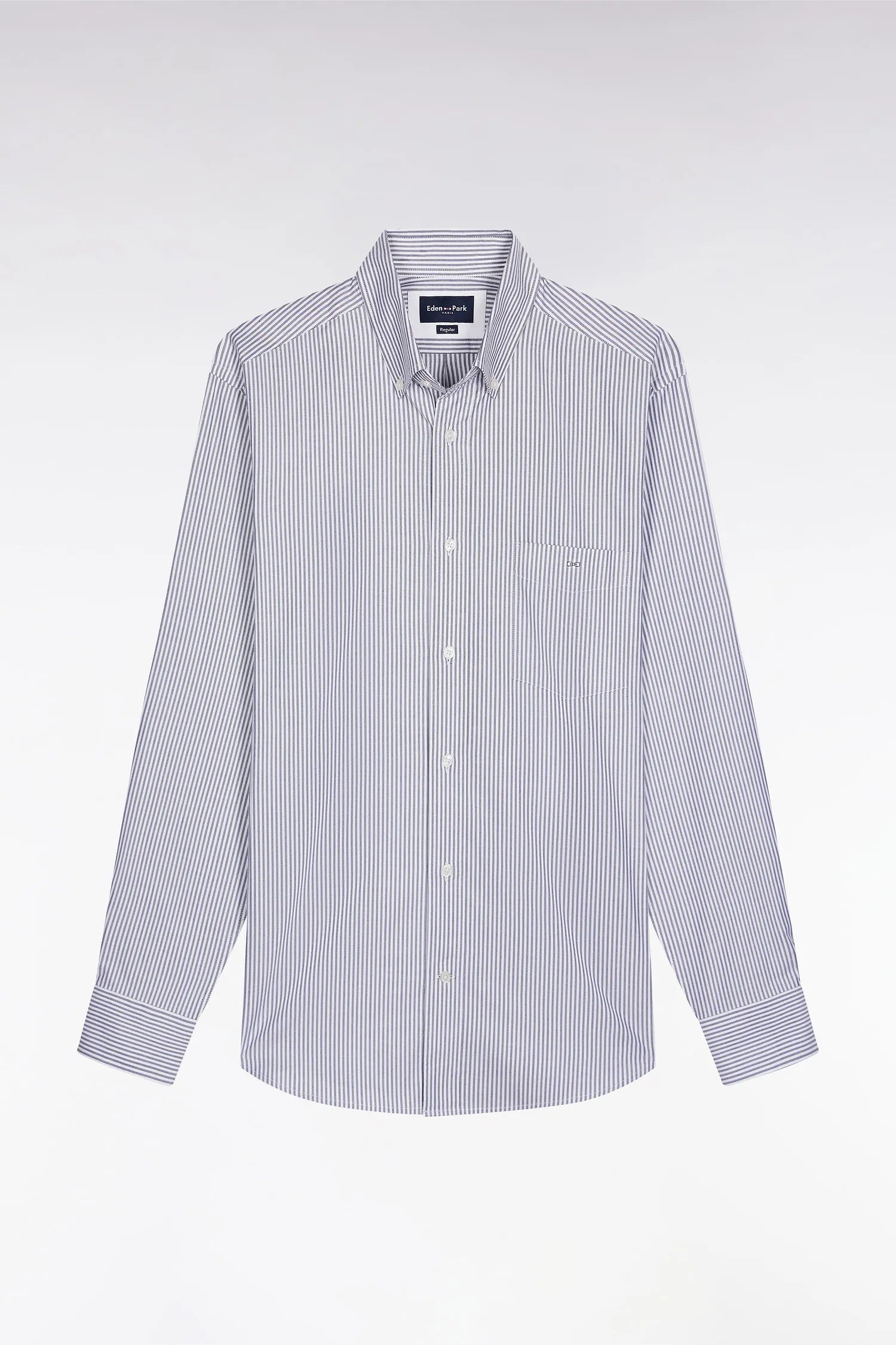 Eden Park_0_Striped Navy Cotton Shirt with a Straight Cut_H25CHECL0032_BLF_02