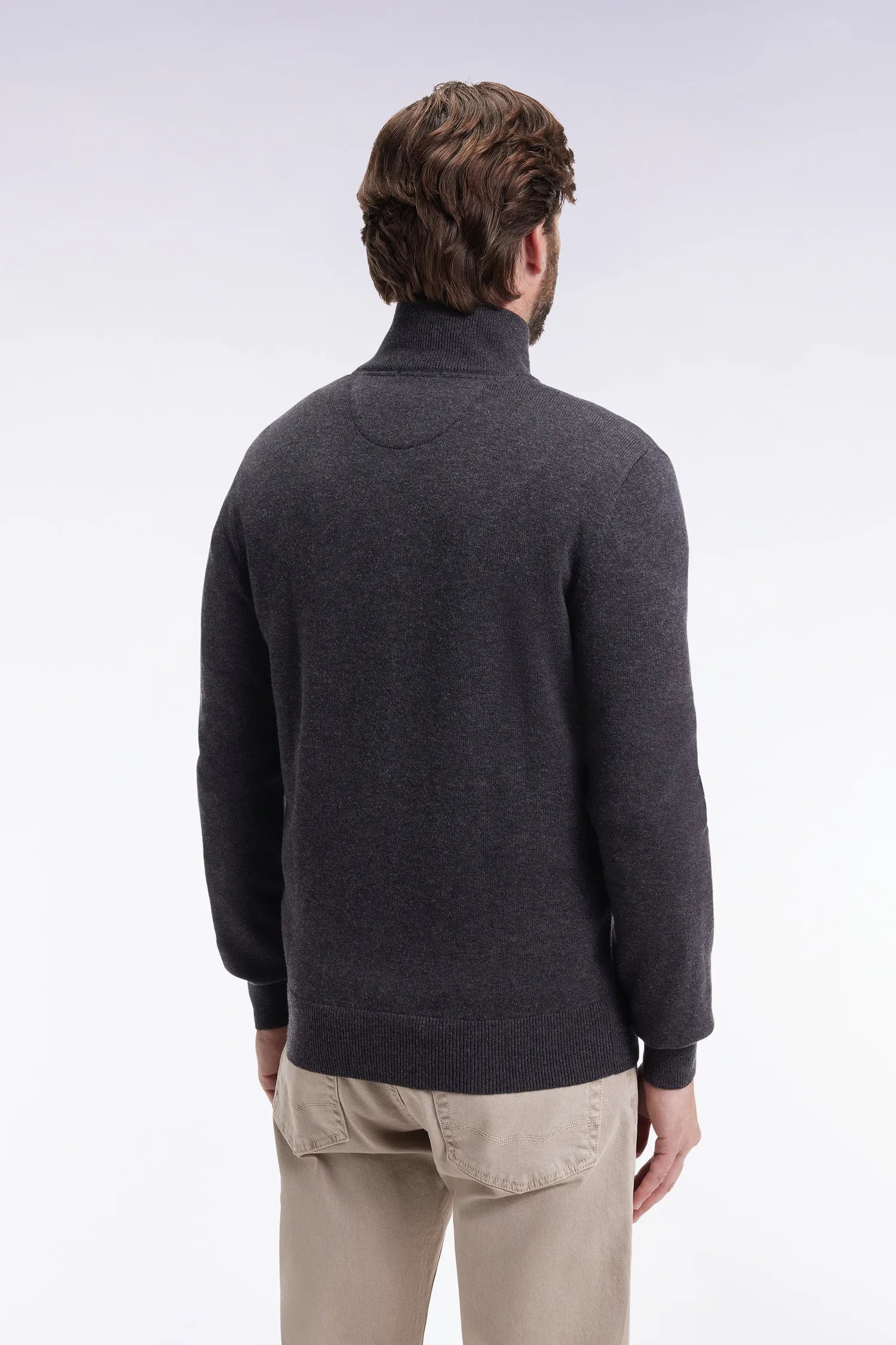Eden Park_Grey_Straight Cut Dark Grey Wool and Cotton Zip-Up Cardigan_H25MAICA0001_GRF7_05