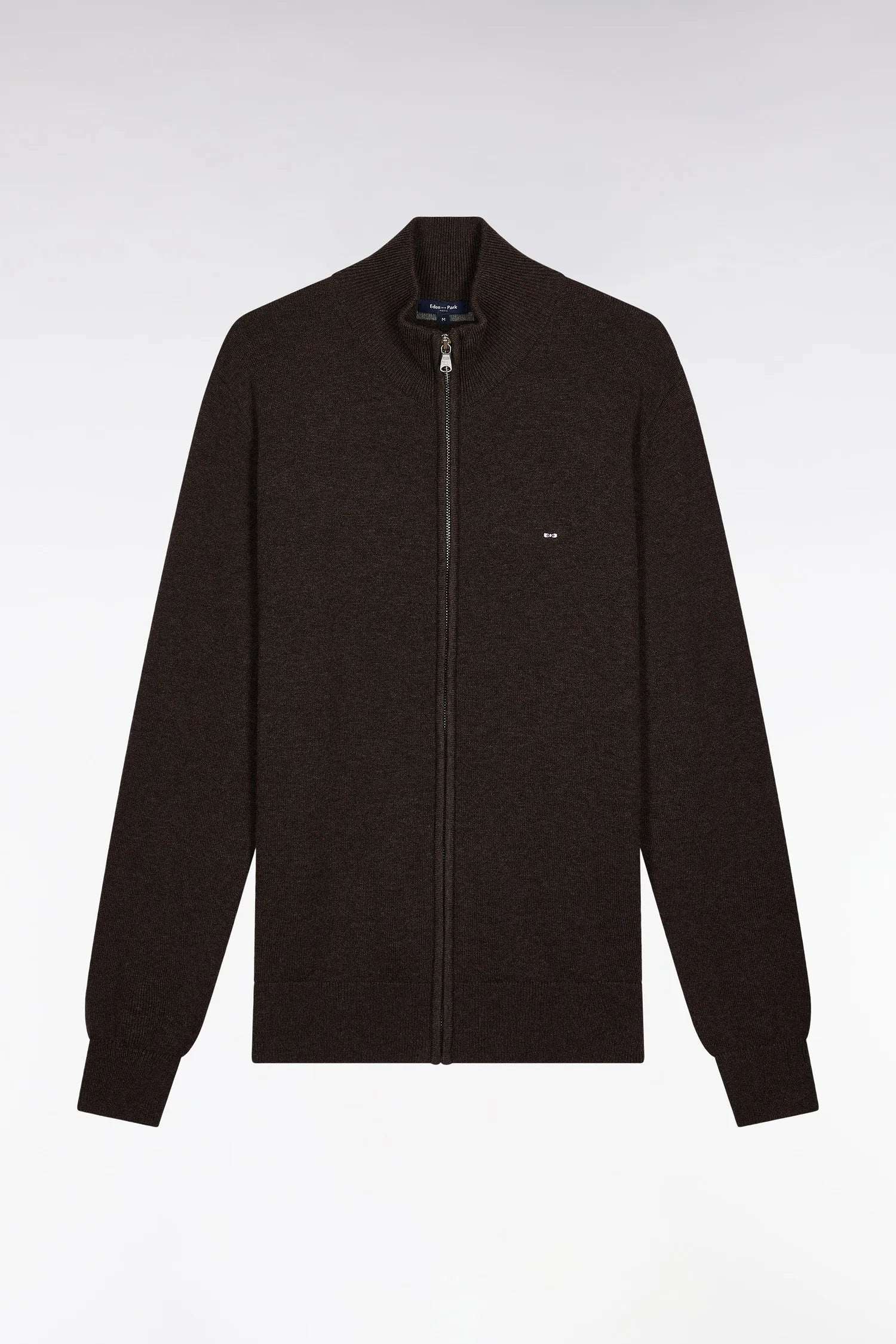 Eden Park_Brown_Brown Wool and Cotton Zip-Up Cardigan with a Straight Cut_H25MAICA0001_MAM20_02