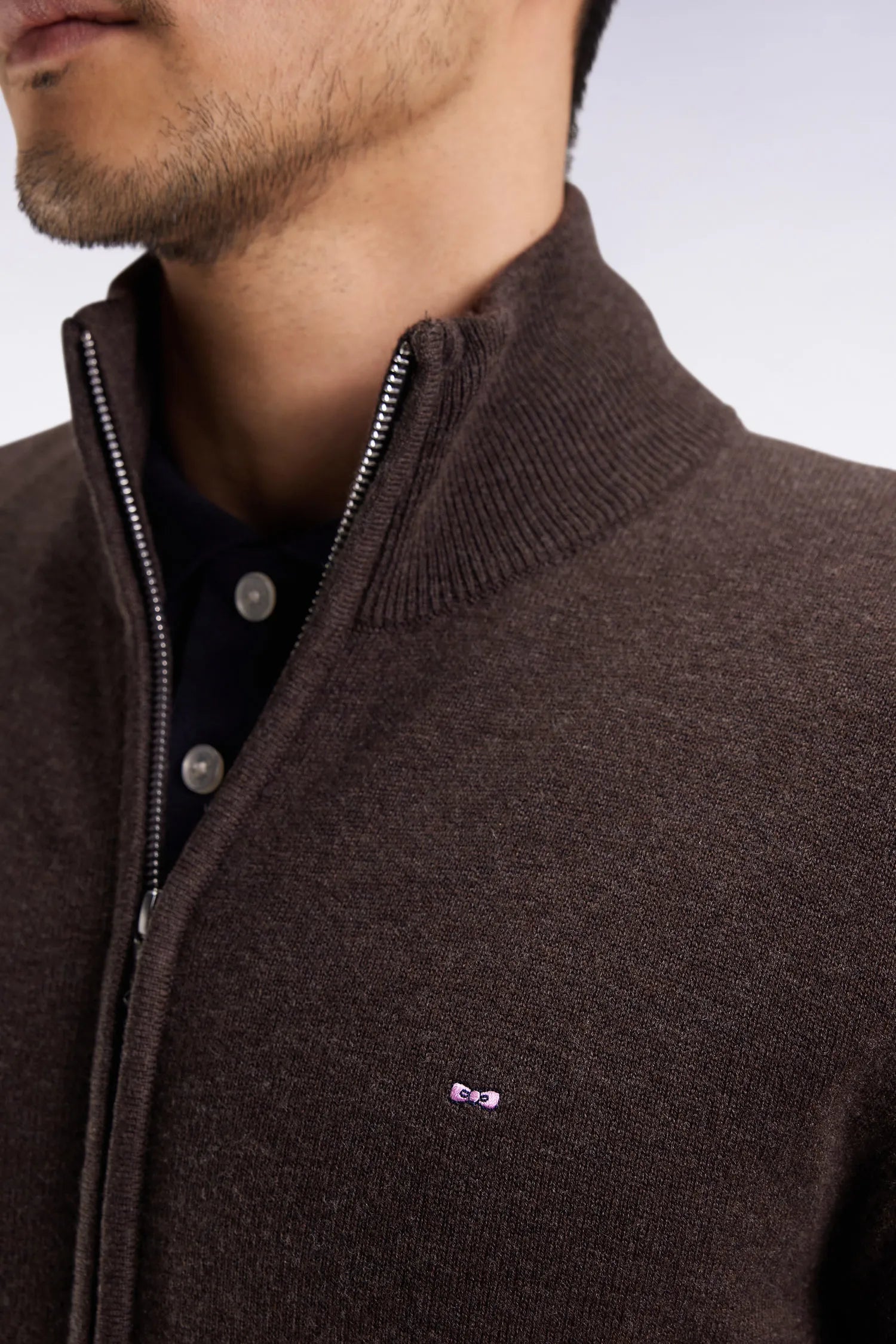 Eden Park_Brown_Brown Wool and Cotton Zip-Up Cardigan with a Straight Cut_H25MAICA0001_MAM20_03