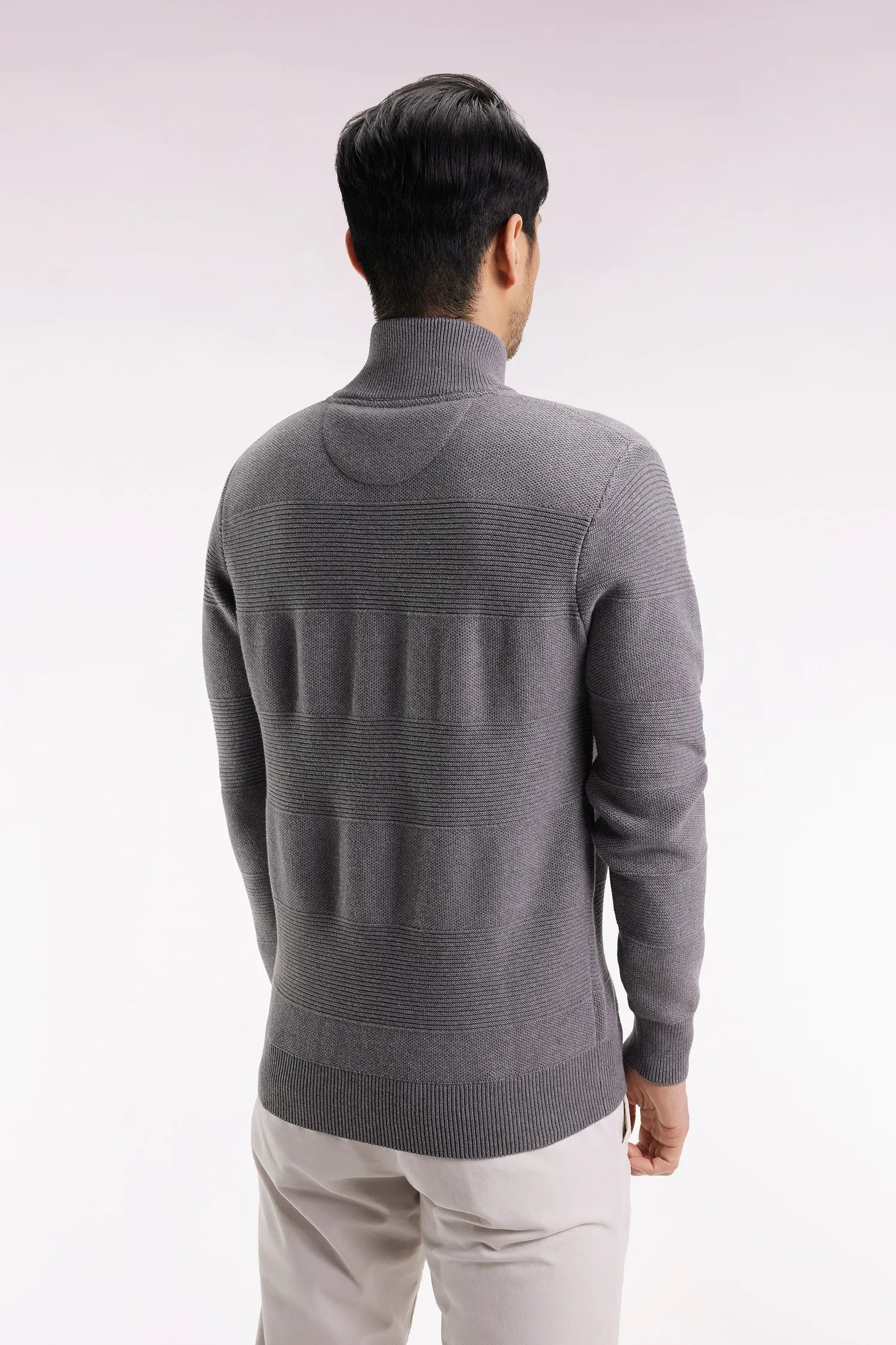 Eden Park_Grey_Grey Honeycomb Zip-Up Cardigan with Straight Cut_H25MAICA0004_GRF10_05