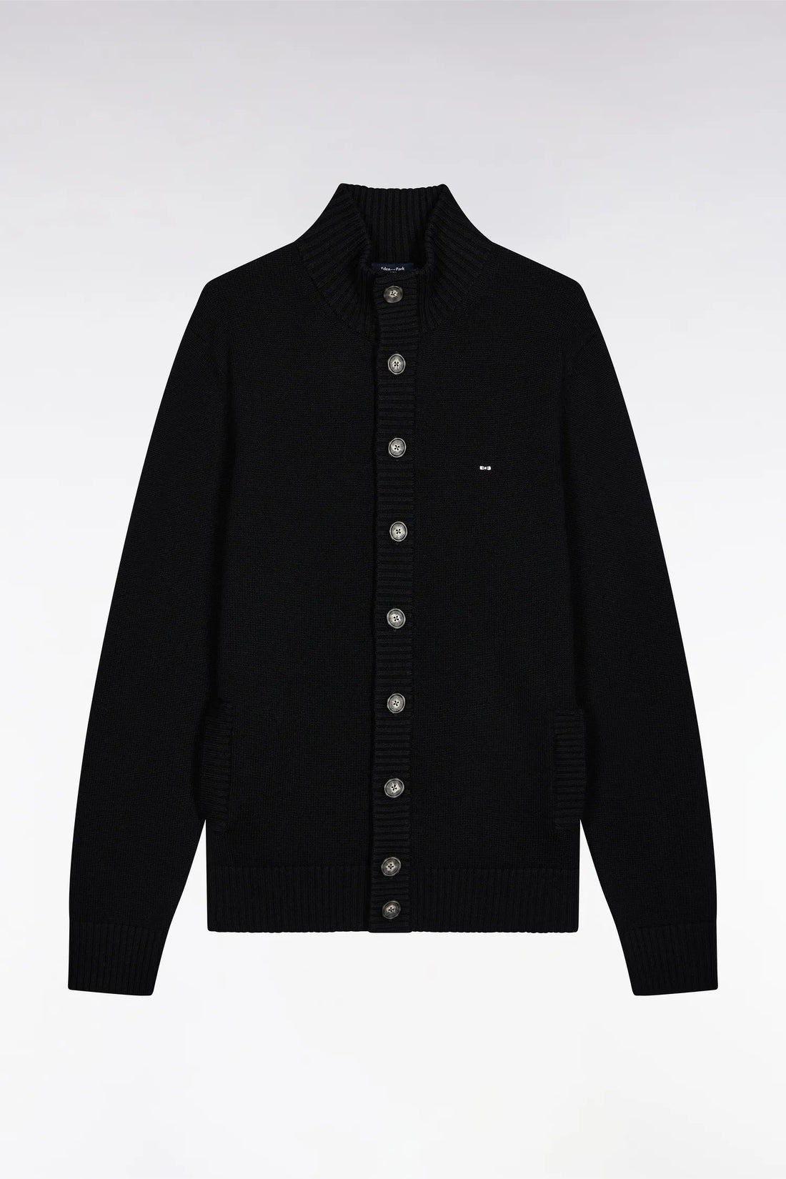 Eden Park_Black_Black Wool and Cotton High-Neck Cardigan_H25MAICA0010_NO_02