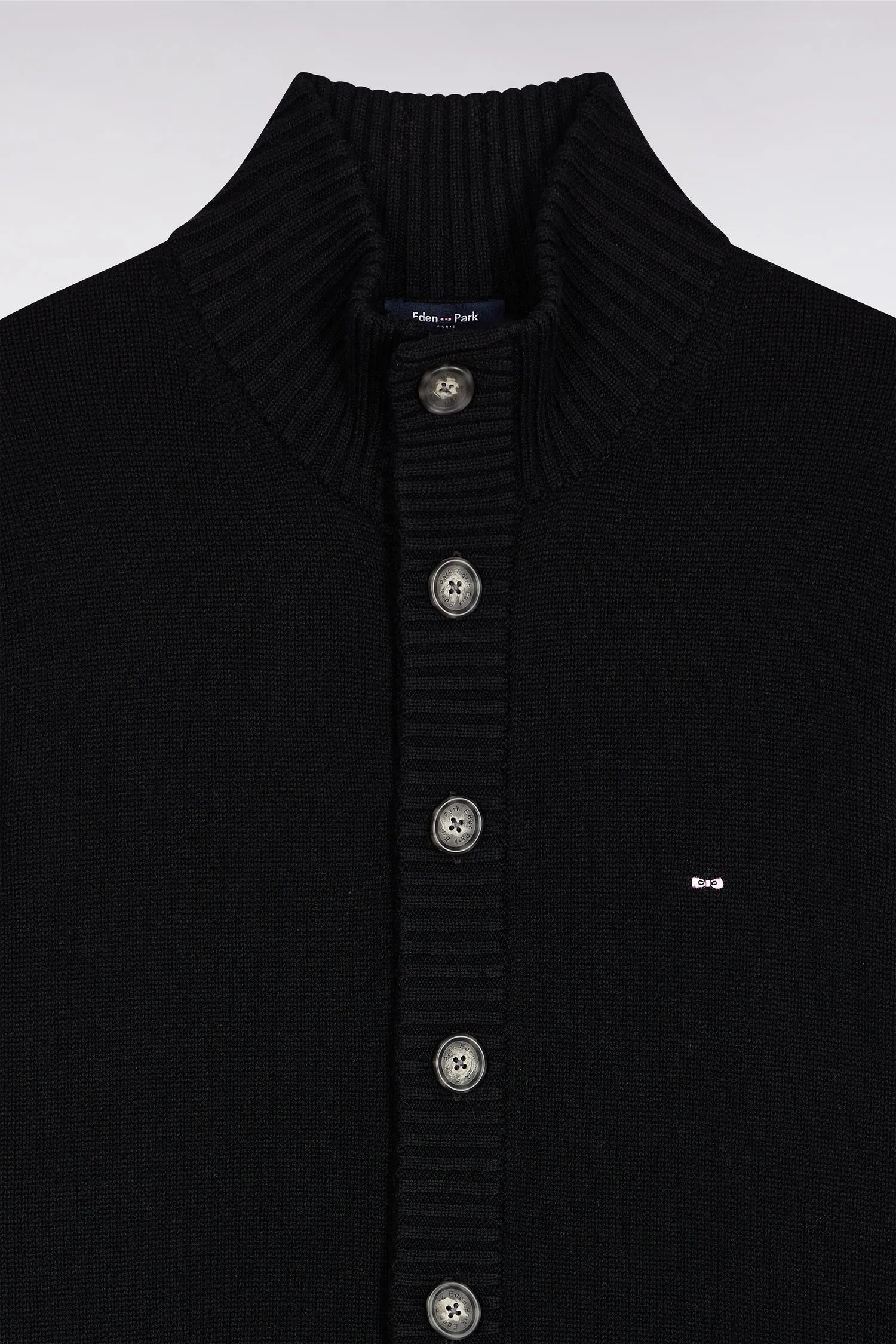 Eden Park_Black_Black Wool and Cotton High-Neck Cardigan_H25MAICA0010_NO_06