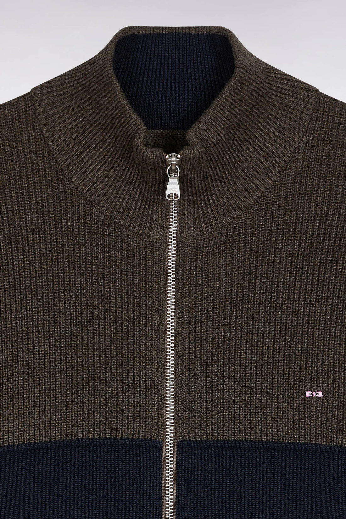Eden Park_Multi-Color_Two-Tone Navy and Brown Zipped Cotton Cardigan with a Straight Cut_H25MAICA0012_BLF_02