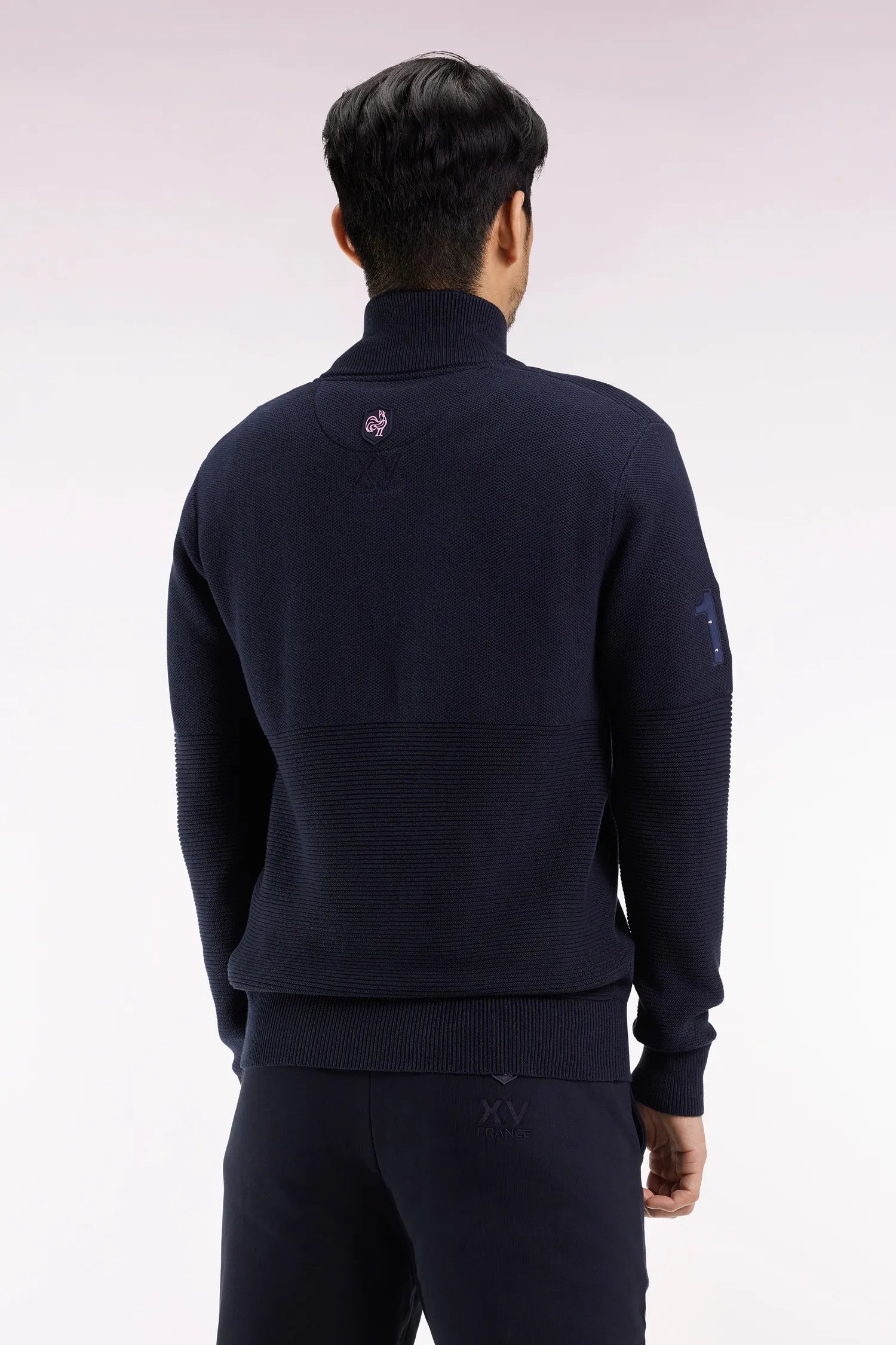 Eden Park_Blue_XV De France Zipped Cardigan in Navy Cotton_H25MAICA0034_BLF_05