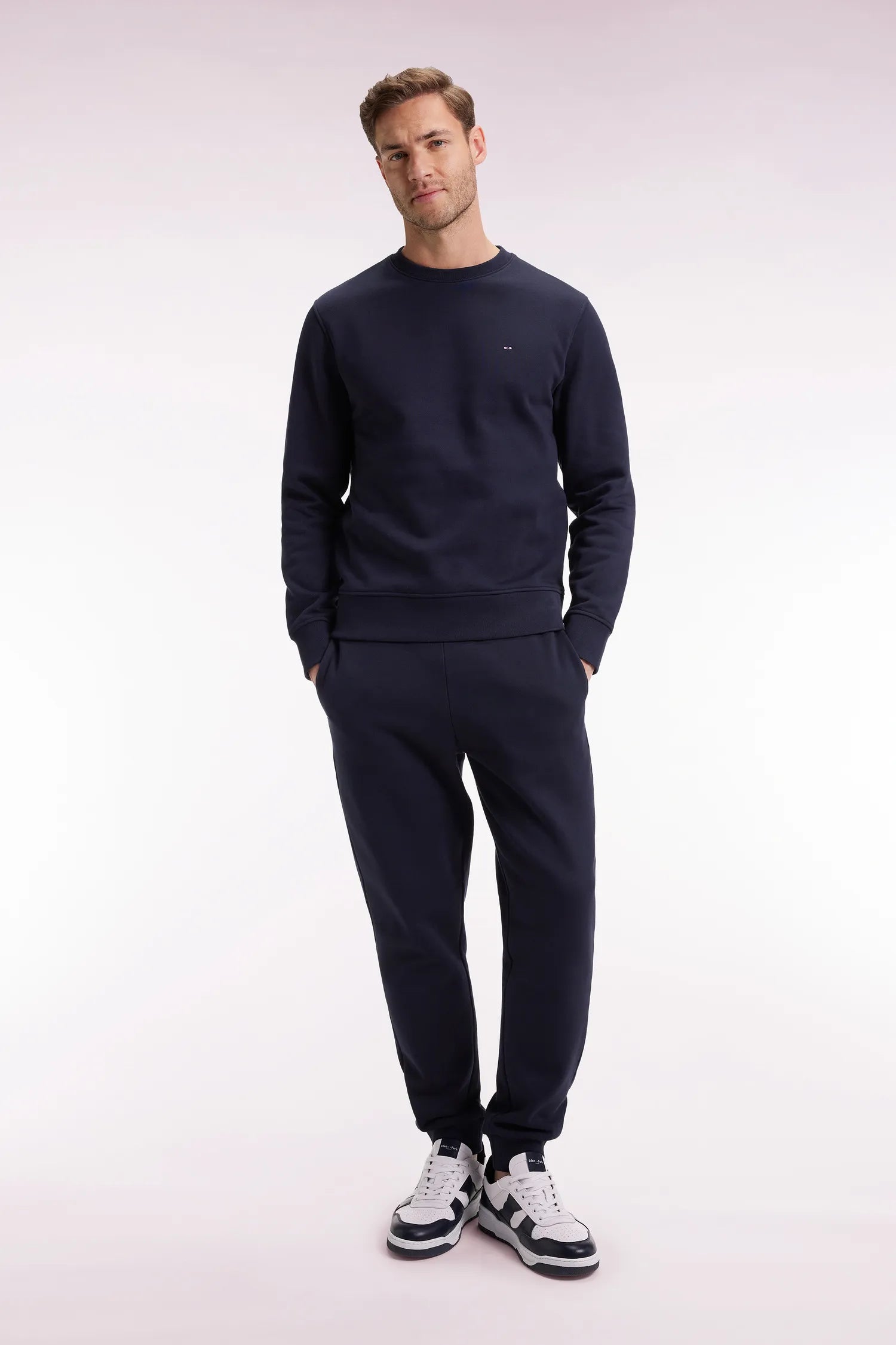 Eden Park_Blue_Straight Cut Navy Brushed Fleece Joggers_H25MAIJO0002_BLF_01