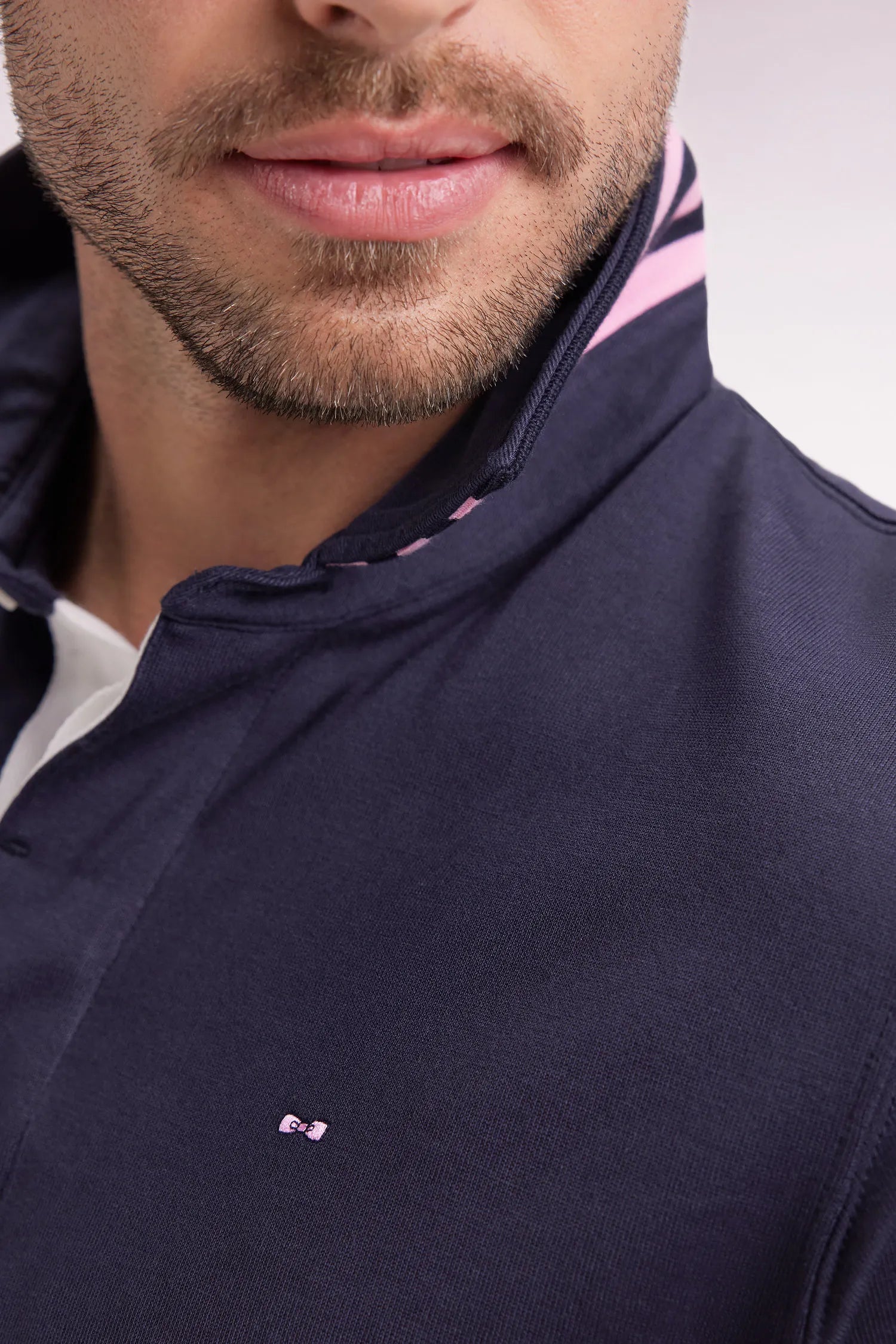 Eden Park_Blue_Long-Sleeved Jersey in Navy Jersey with Striped Collar_H25MAIML0004_BLF_03