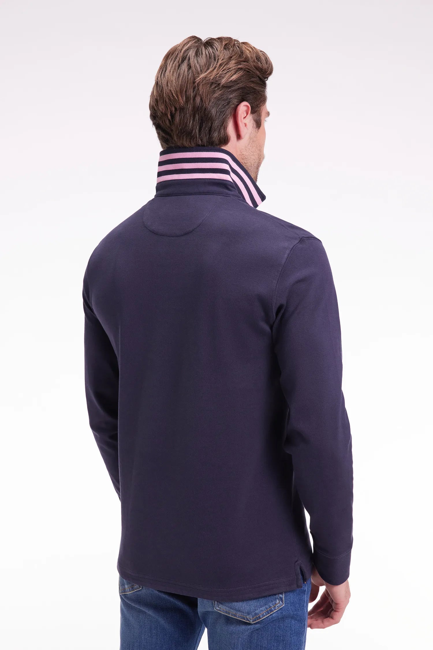 Eden Park_Blue_Long-Sleeved Jersey in Navy Jersey with Striped Collar_H25MAIML0004_BLF_05