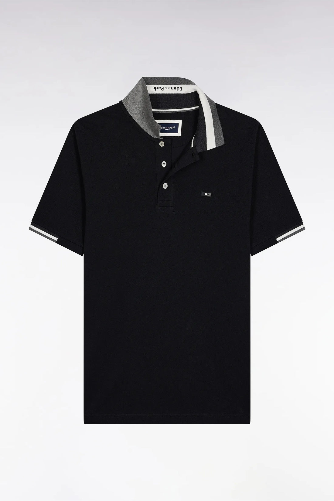 Eden Park_0_Short-Sleeved Polo Shirt in Black Cotton with Tricolour Details with a Loose Fit_H25MAIPC0025_NO_02