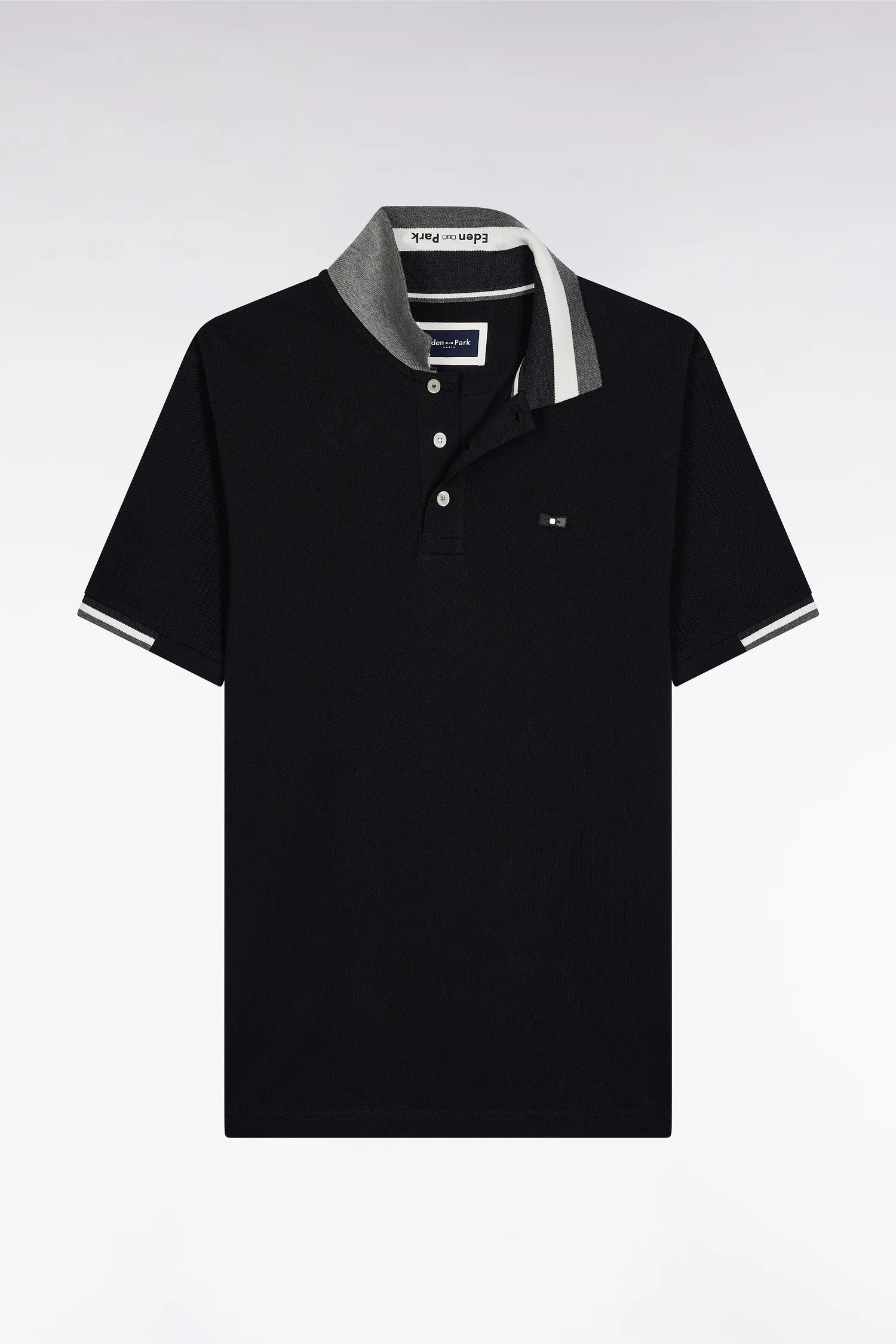 Eden Park_0_Short-Sleeved Polo Shirt in Black Cotton with Tricolour Details with a Loose Fit_H25MAIPC0025_NO_02