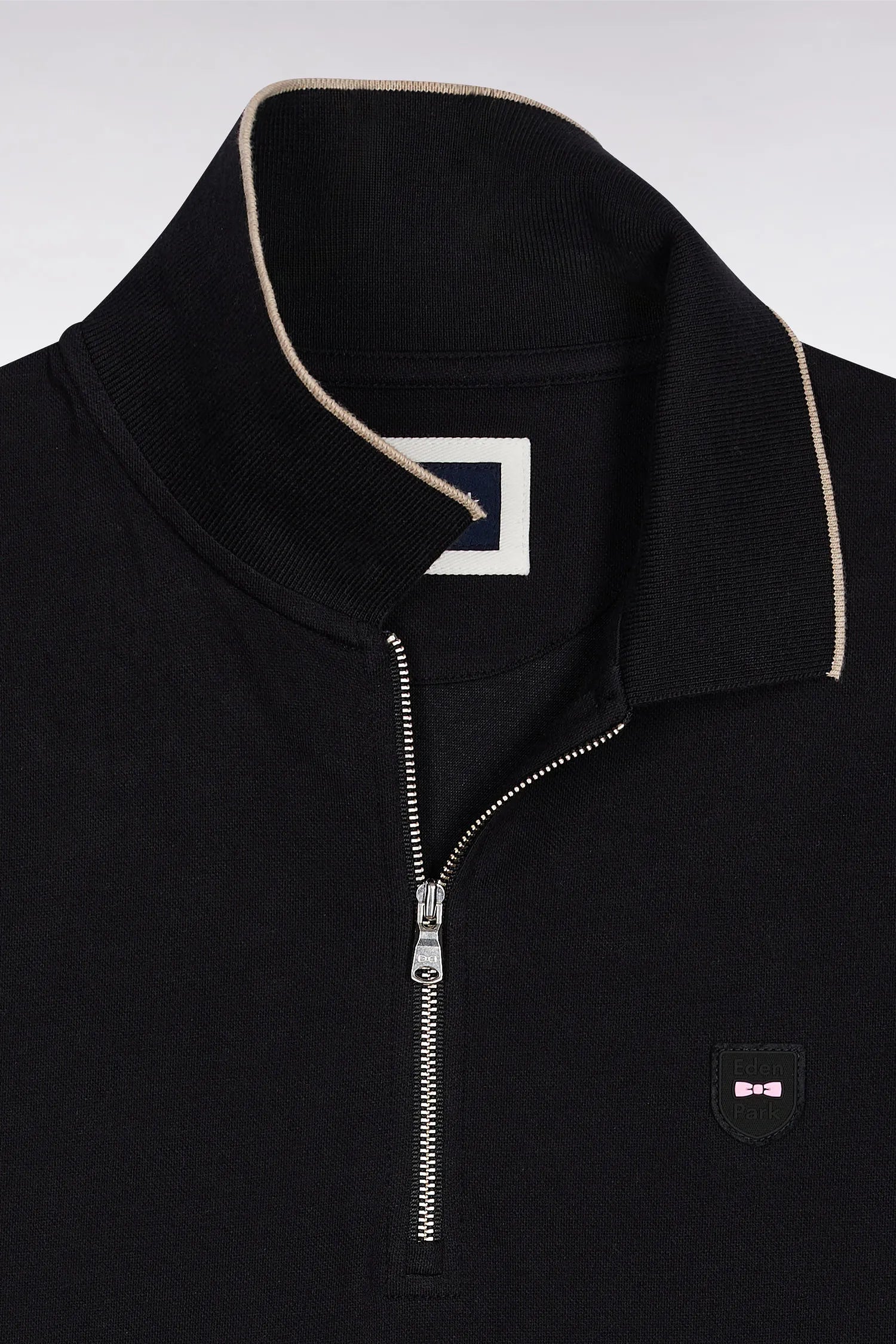 Eden Park_0_Short-Sleeved Polo Shirt in Black Stretch Cotton PiquŽ with Zip Slim Fit_H25MAIPC0026_NO_06