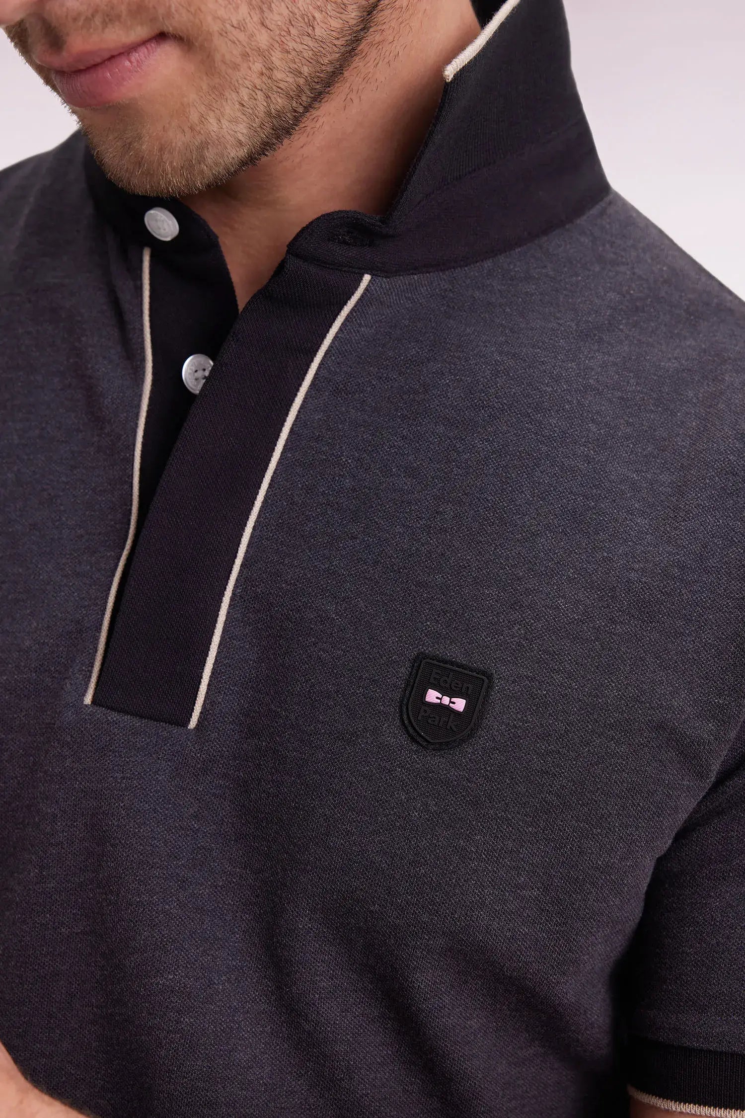 Eden Park_0_Short-Sleeved Polo Shirt in Grey Stretch Cotton PiquŽ Slim Fit_H25MAIPC0027_GRF11_03