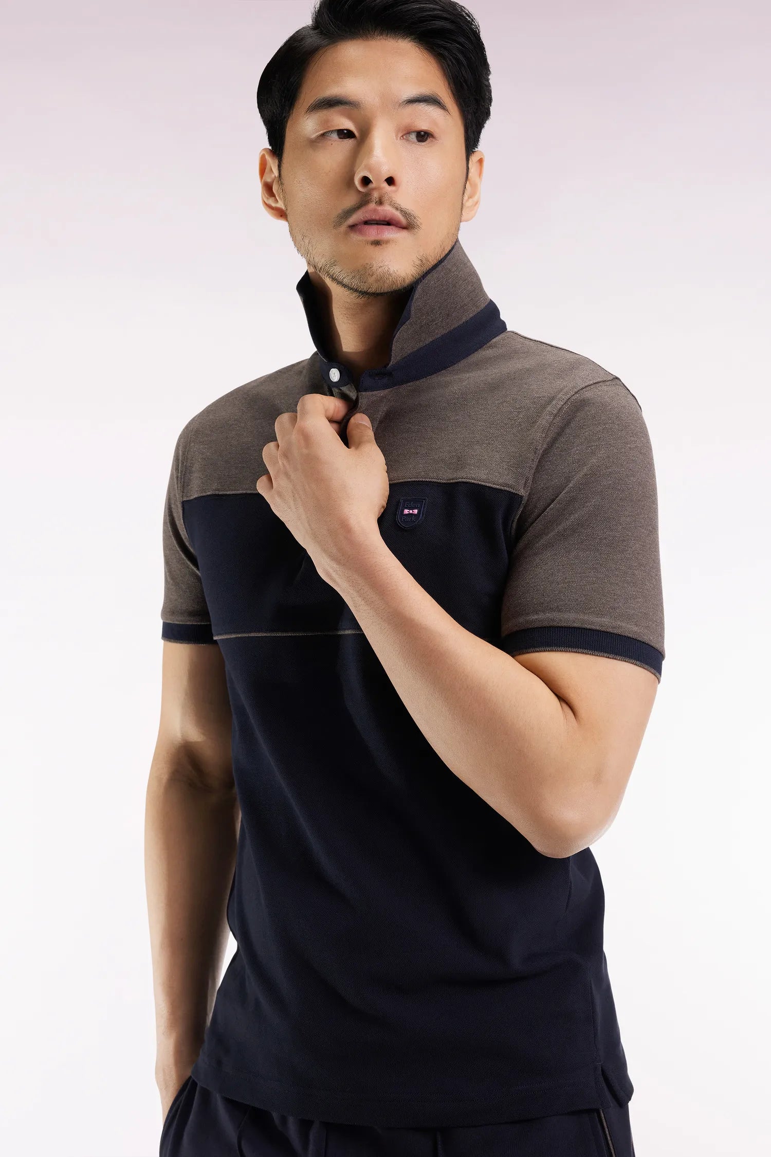 Eden Park_0_Two-Tone Short-Sleeved Polo Shirt in Navy Stretch Cotton PiquŽ Slim Fit_H25MAIPC0028_BLF_03