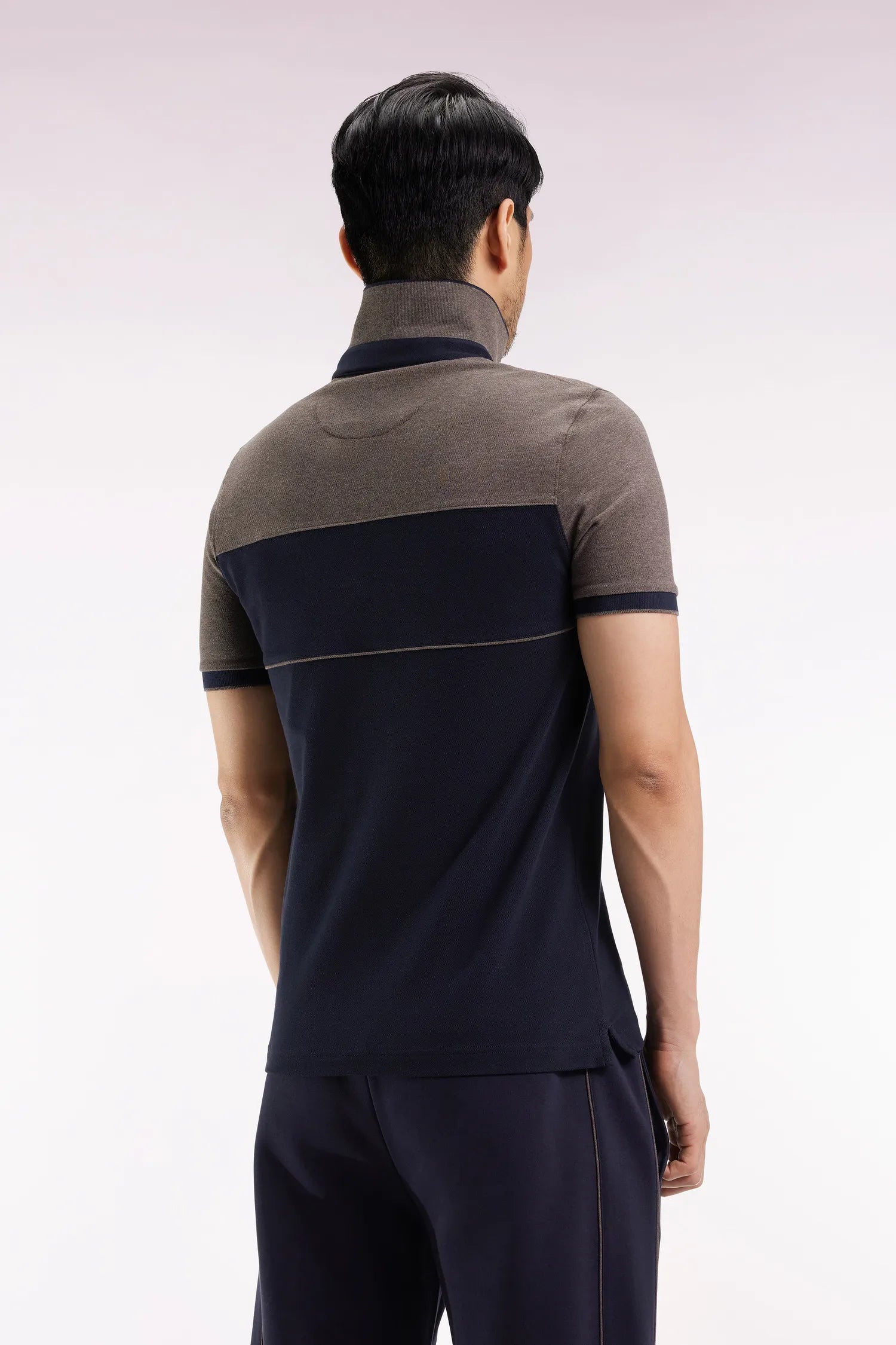 Eden Park_0_Two-Tone Short-Sleeved Polo Shirt in Navy Stretch Cotton PiquŽ Slim Fit_H25MAIPC0028_BLF_05