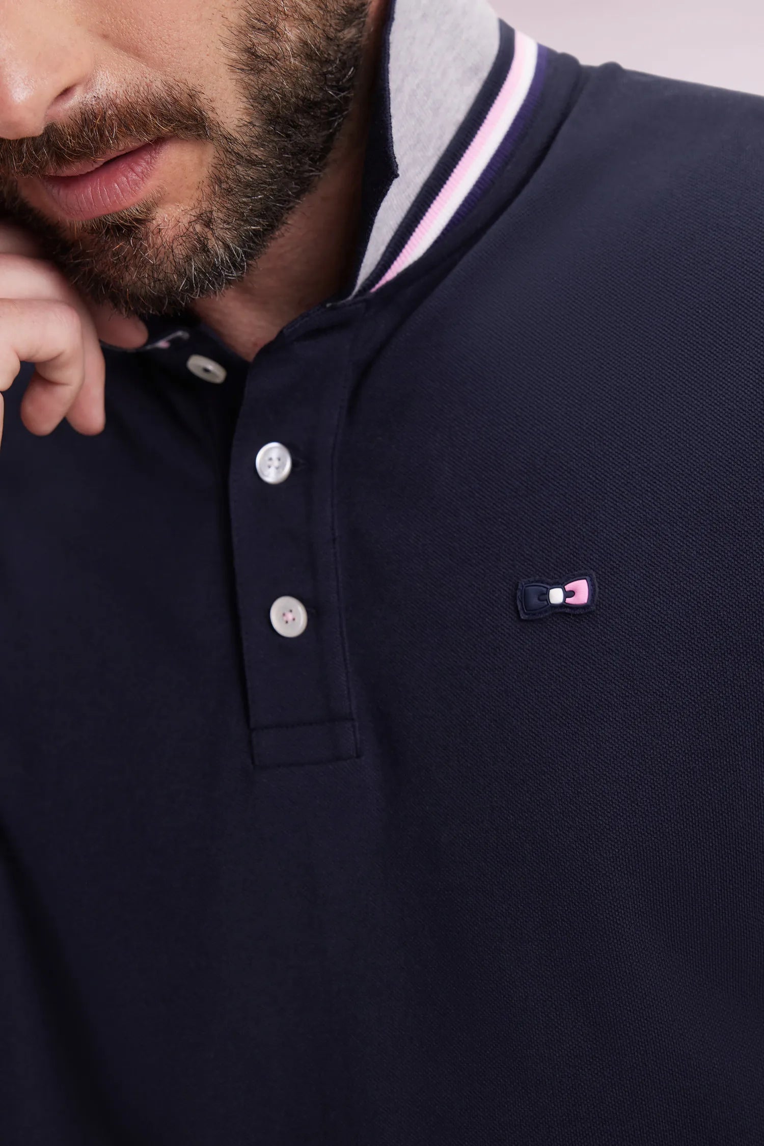Eden Park_Blue_Relaxed Fit Navy Cotton Long-Sleeved Polo Shirt_H25MAIPL0006_BLF_04