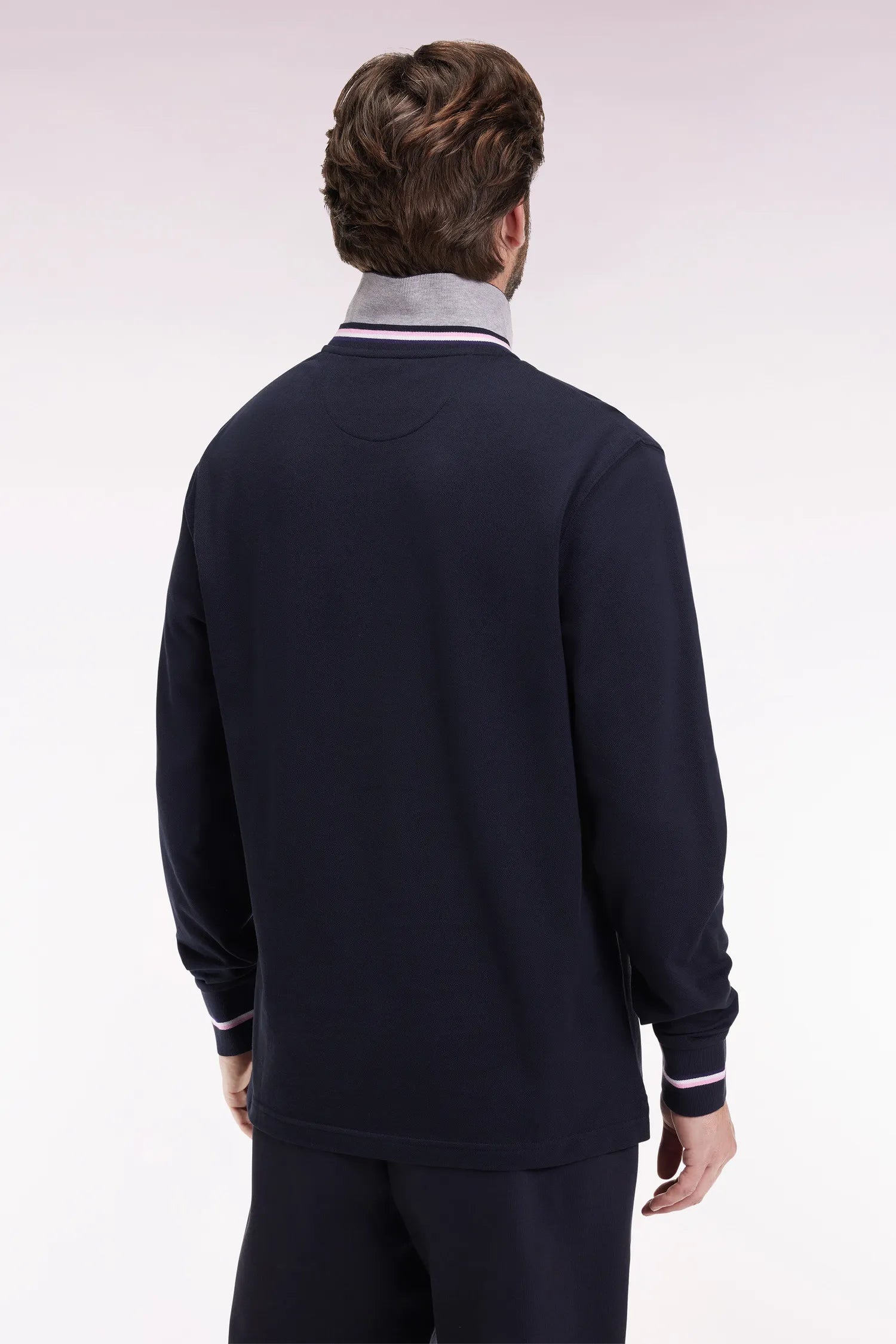 Eden Park_Blue_Relaxed Fit Navy Cotton Long-Sleeved Polo Shirt_H25MAIPL0006_BLF_05