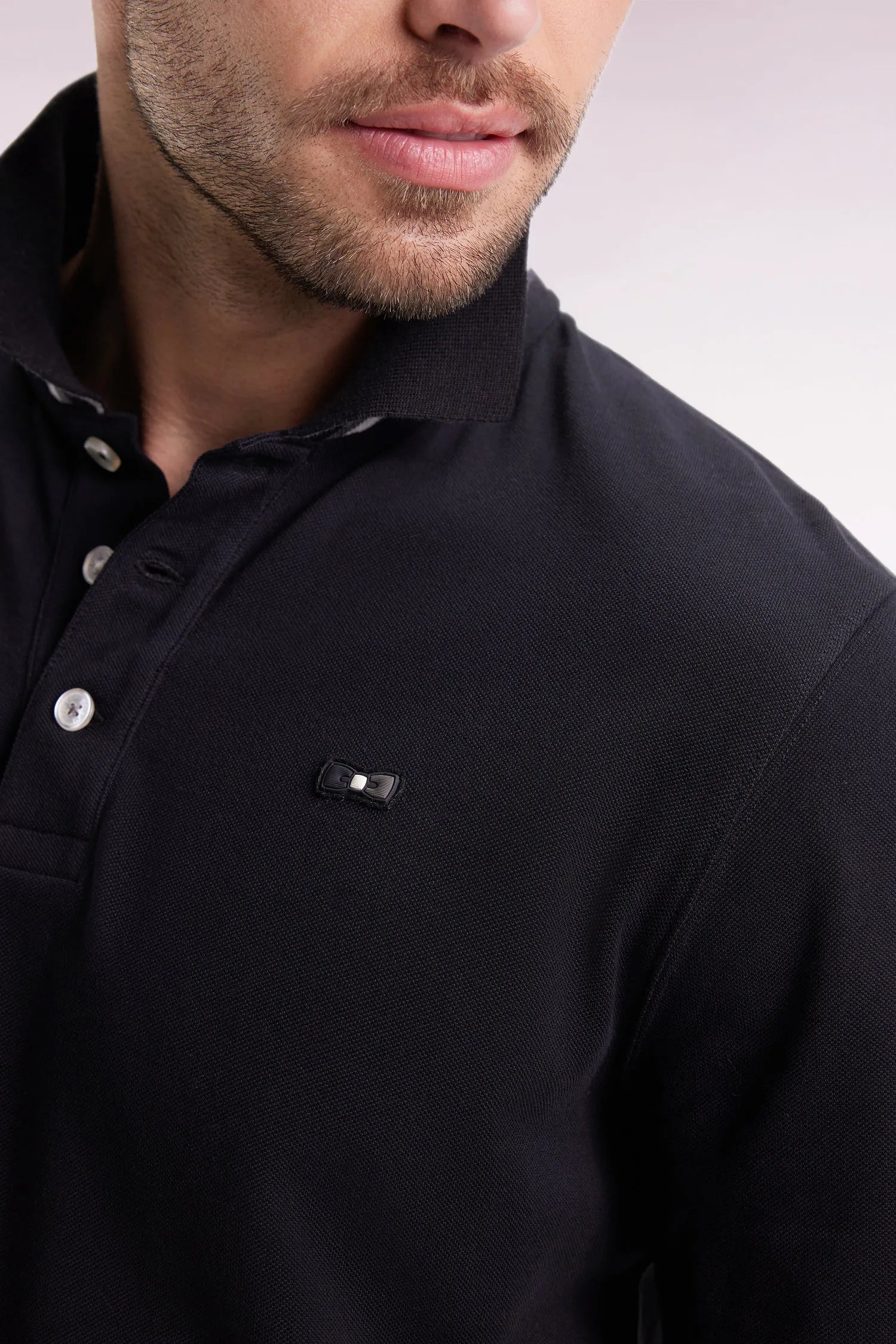 Eden Park_0_Long-Sleeved Polo Shirt in Black Cotton with a Relaxed Fit_H25MAIPL0006_NO_04