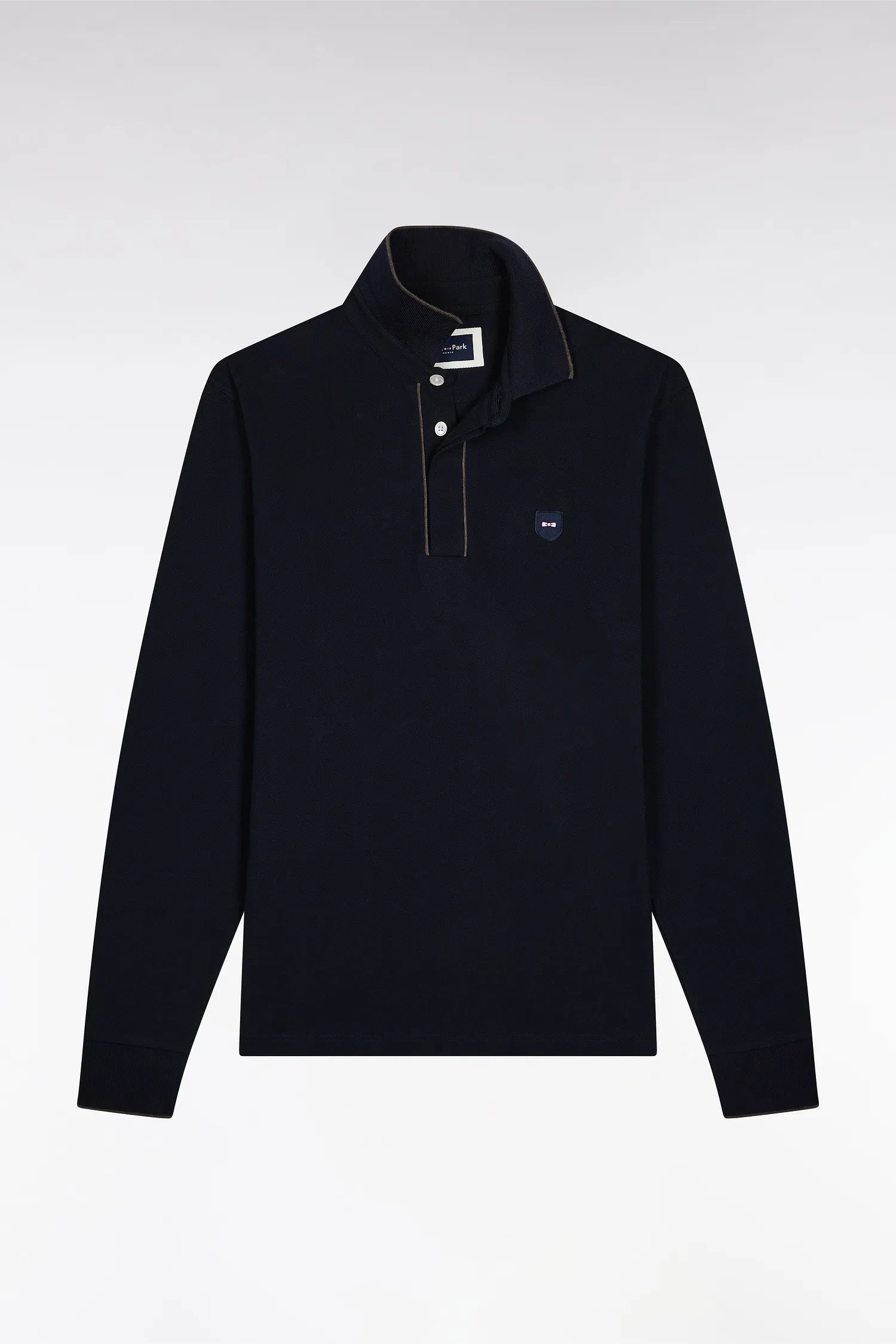 Eden Park_Blue_Long-Sleeved Polo Shirt in Navy Cotton Stretch with Slim Fit_H25MAIPL0008_BLF_02