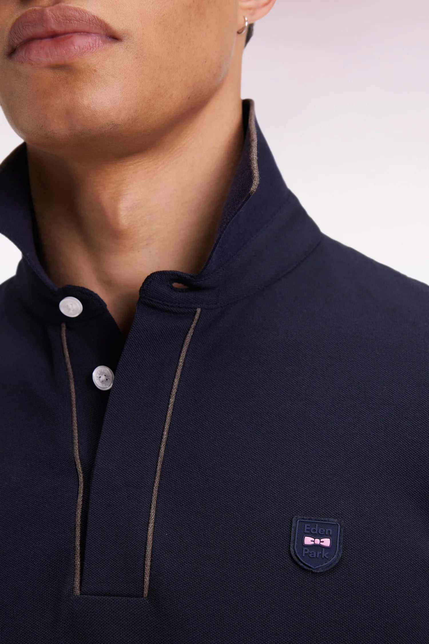 Eden Park_Blue_Long-Sleeved Polo Shirt in Navy Cotton Stretch with Slim Fit_H25MAIPL0008_BLF_03