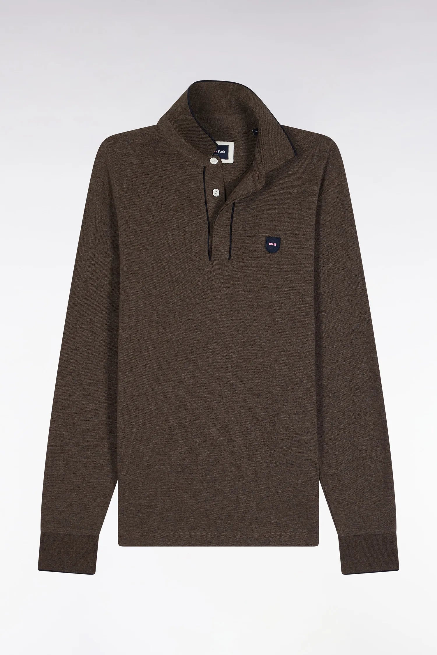 Eden Park_Brown_Long-Sleeved Polo Shirt in Brown Stretch Cotton with Slim Fit_H25MAIPL0008_MAM20_02