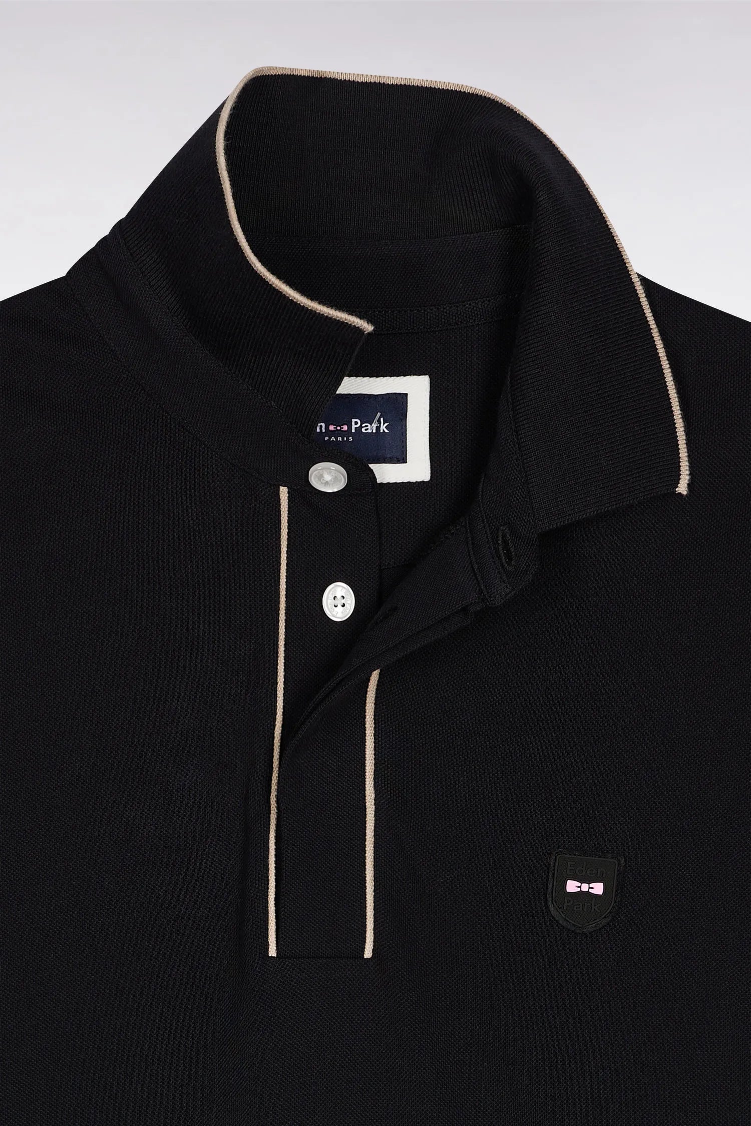 Eden Park_0_Long-Sleeved Polo Shirt in Black Stretch Cotton with Slim Fit_H25MAIPL0008_NO_06