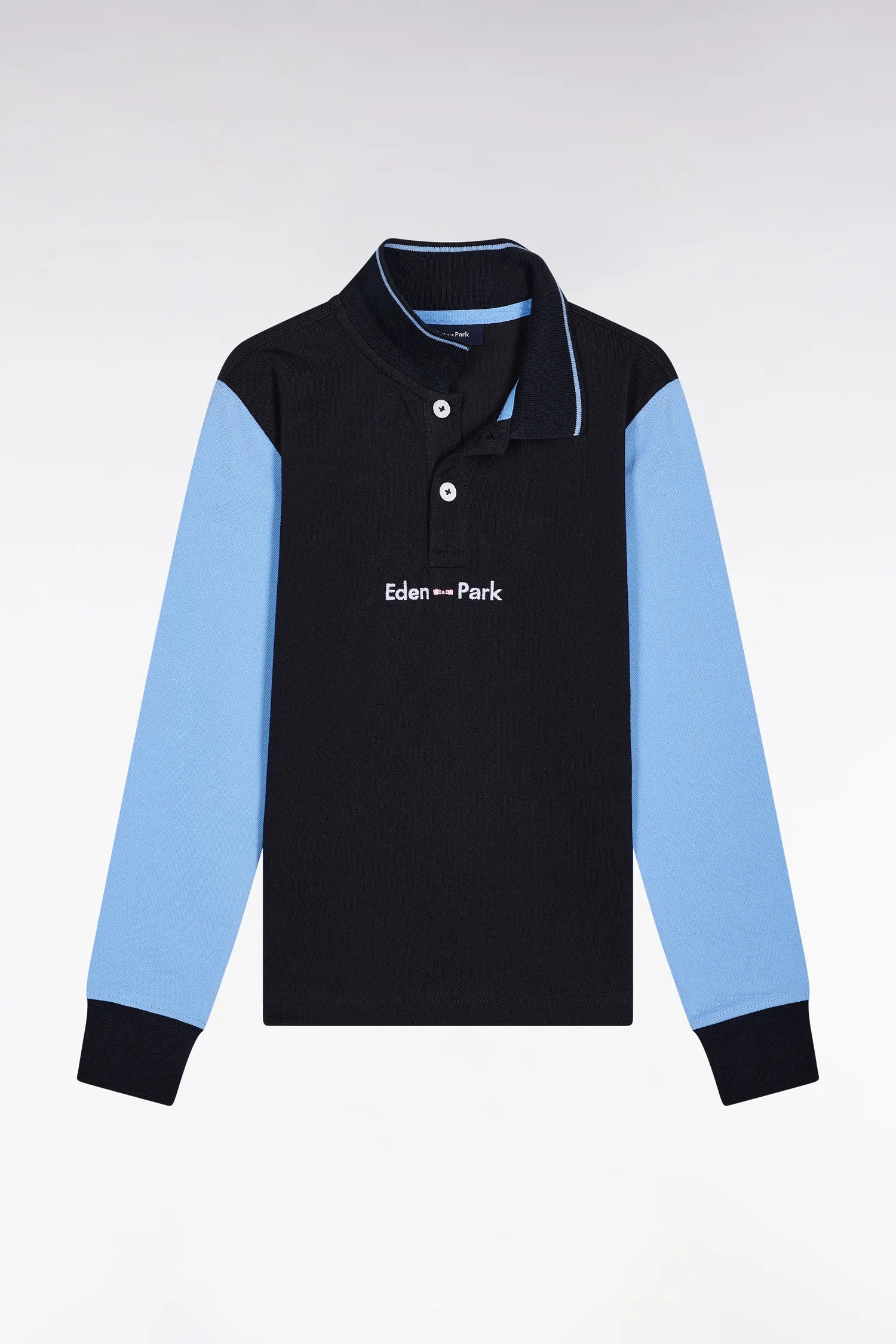 Eden Park_0_Two-Tone Cotton PiquŽ Long Sleeve Polo Shirt in Sky_H25MAIPL0010_BLF_01