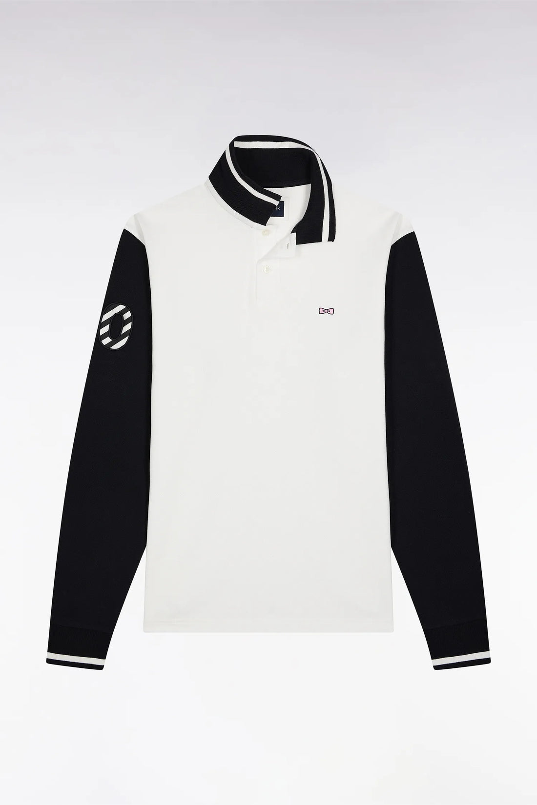 Eden Park_White_Two-Tone White Cotton PiquŽ Long-Sleeved Polo Shirt with Embroidery 10_H25MAIPL0023_ECC_02