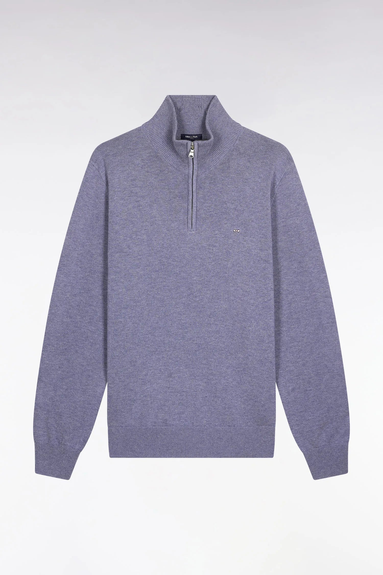 Eden Park_Blue_Trucker Collar Sweater in Wool and Cotton Blue Grey_H25MAIPU0002_BLC17_02