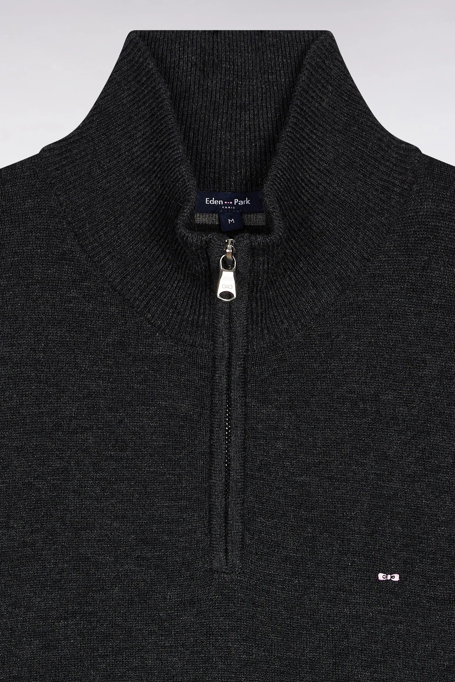 Eden Park_Grey_Dark Grey Wool and Cotton Trucker Collar Sweater_H25MAIPU0002_GRF7_06