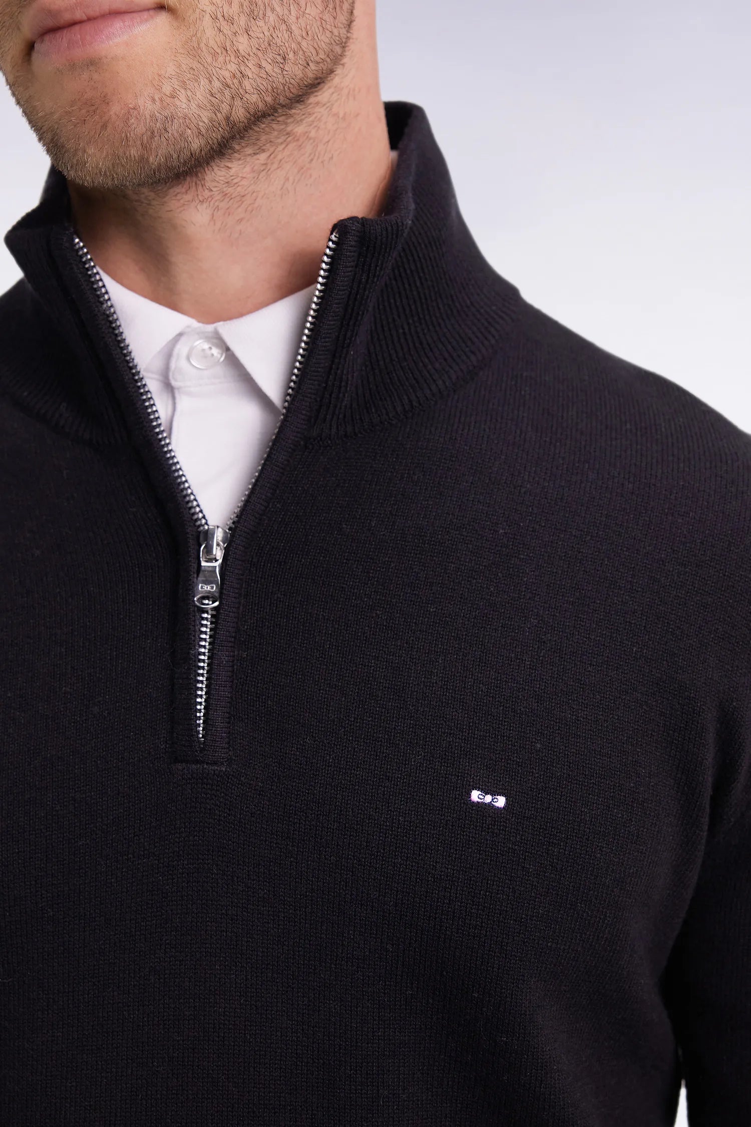 Eden Park_Black_Trucker Collar Sweater in Wool and Black Cotton_H25MAIPU0002_NO_04