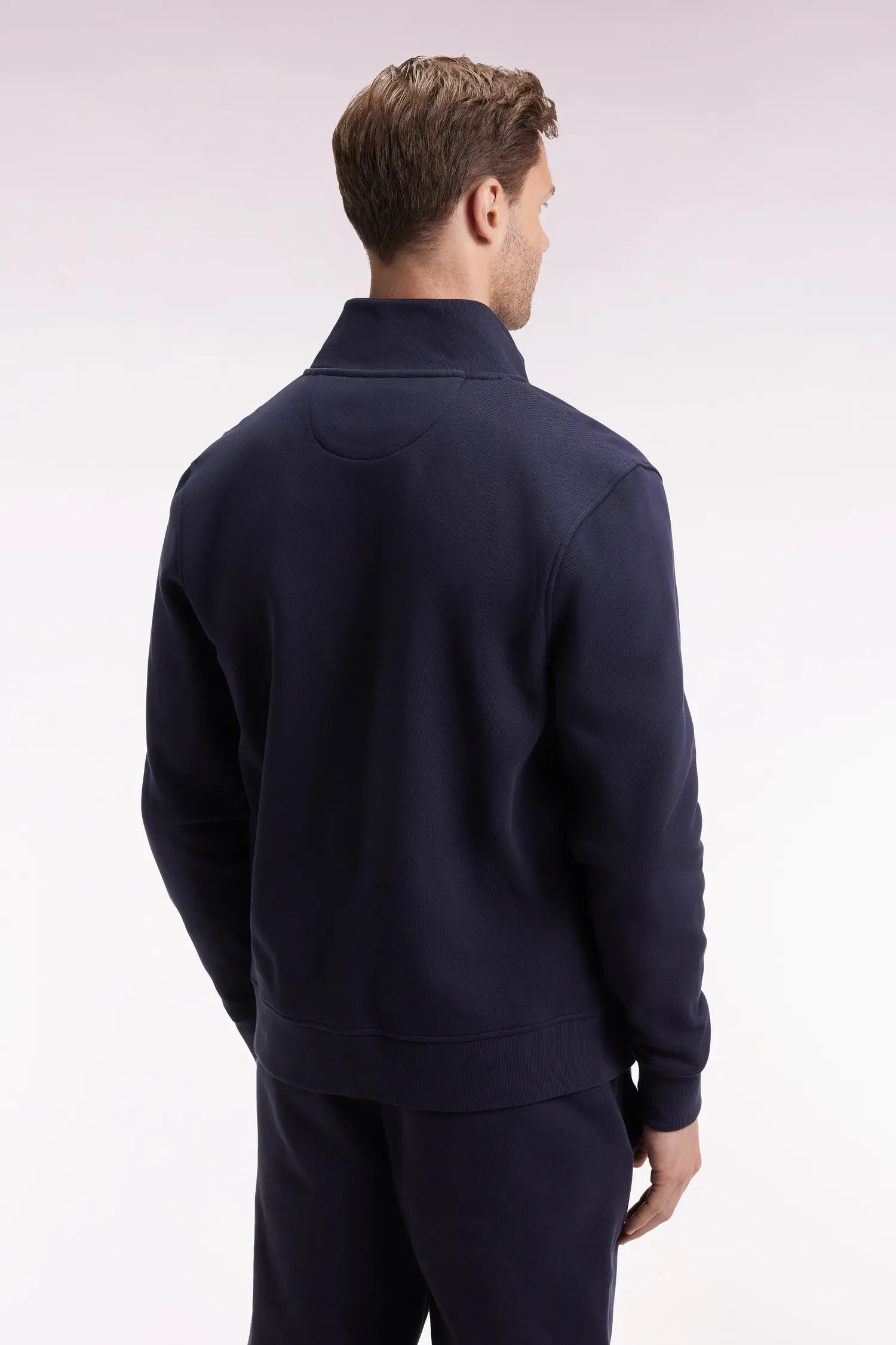 Eden Park_Blue_Zipped Navy Cotton Sweatshirt with a Straight Cut_H25MAISW0003_BLF_05