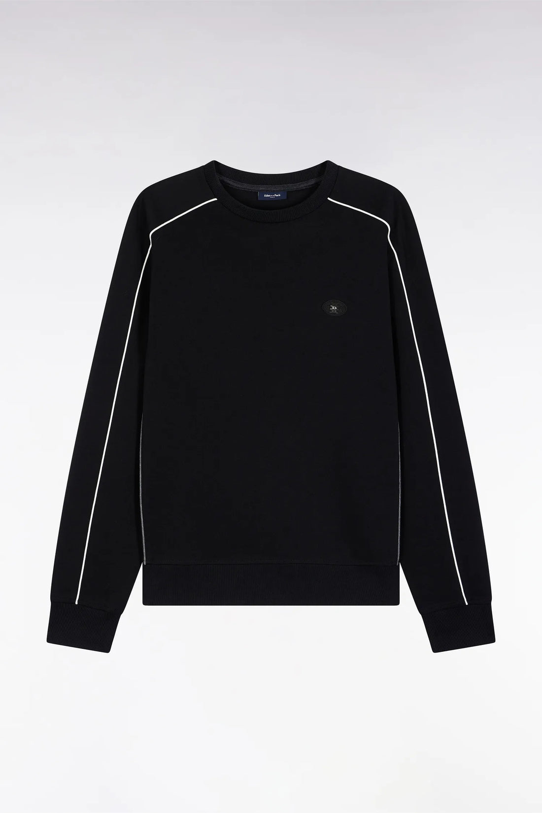 Eden Park_Black_Black Fleece Sweatshirt with Colorful Piping_H25MAISW0009_NO_02