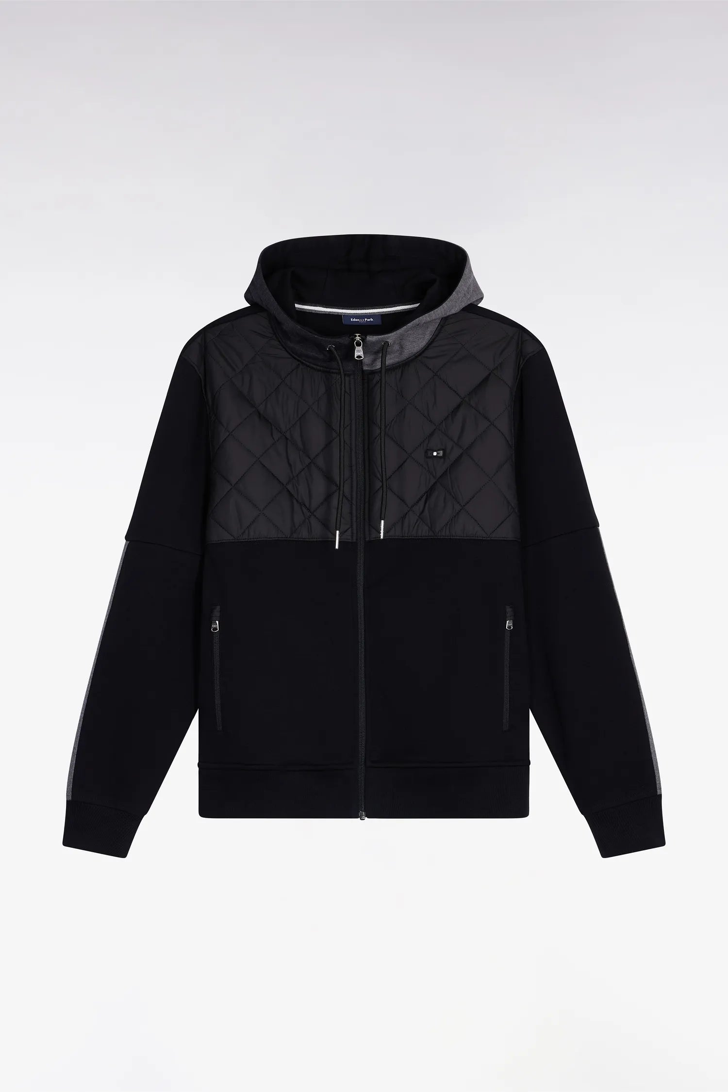 Eden Park_Multi-Color_Black and Grey Quilted Bi-Material Interlock Zip-Up Sweatshirt_H25MAISW0026_NO_02